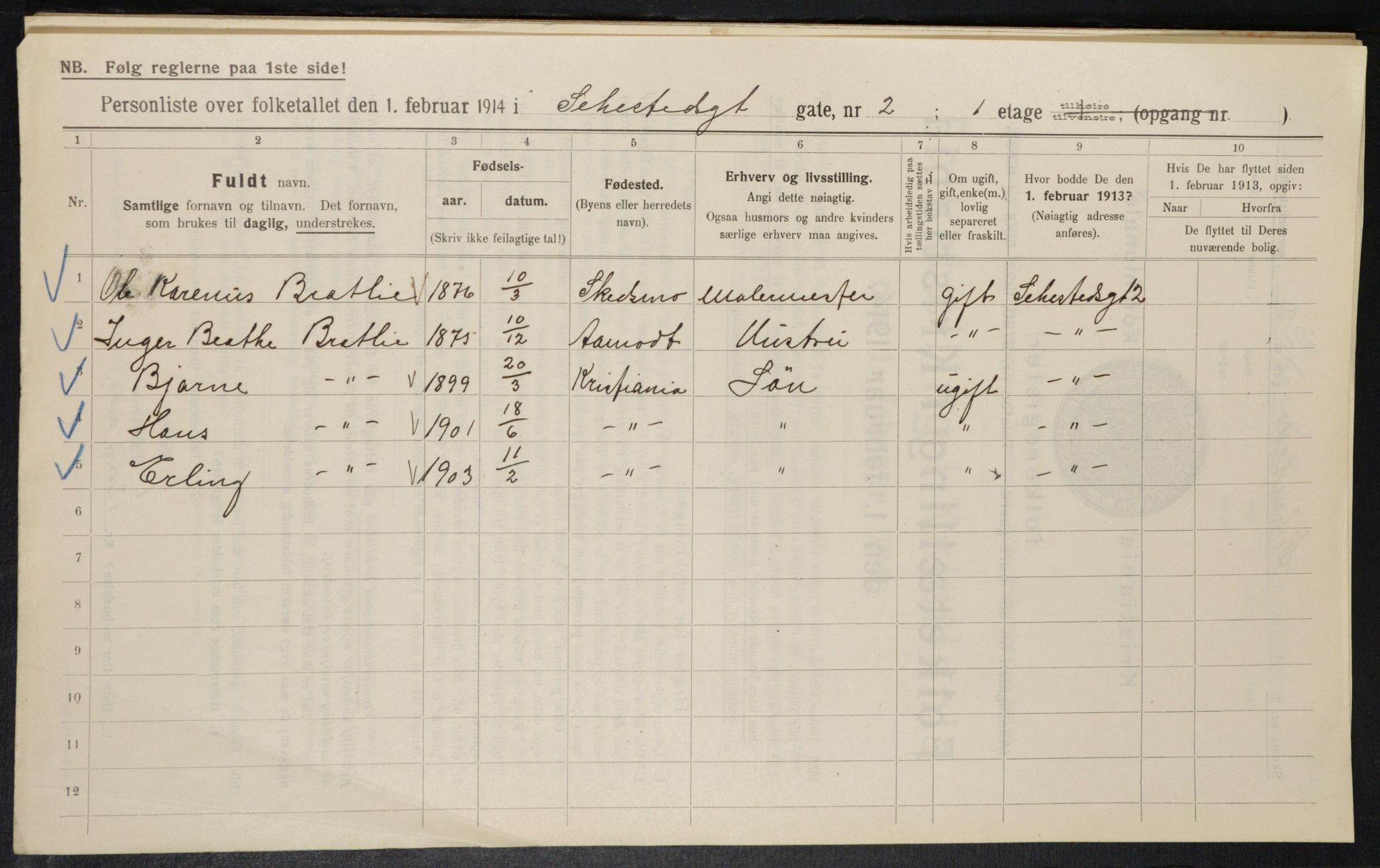 OBA, Kommunal folketelling 1.2.1914 for Kristiania, 1914, s. 93584