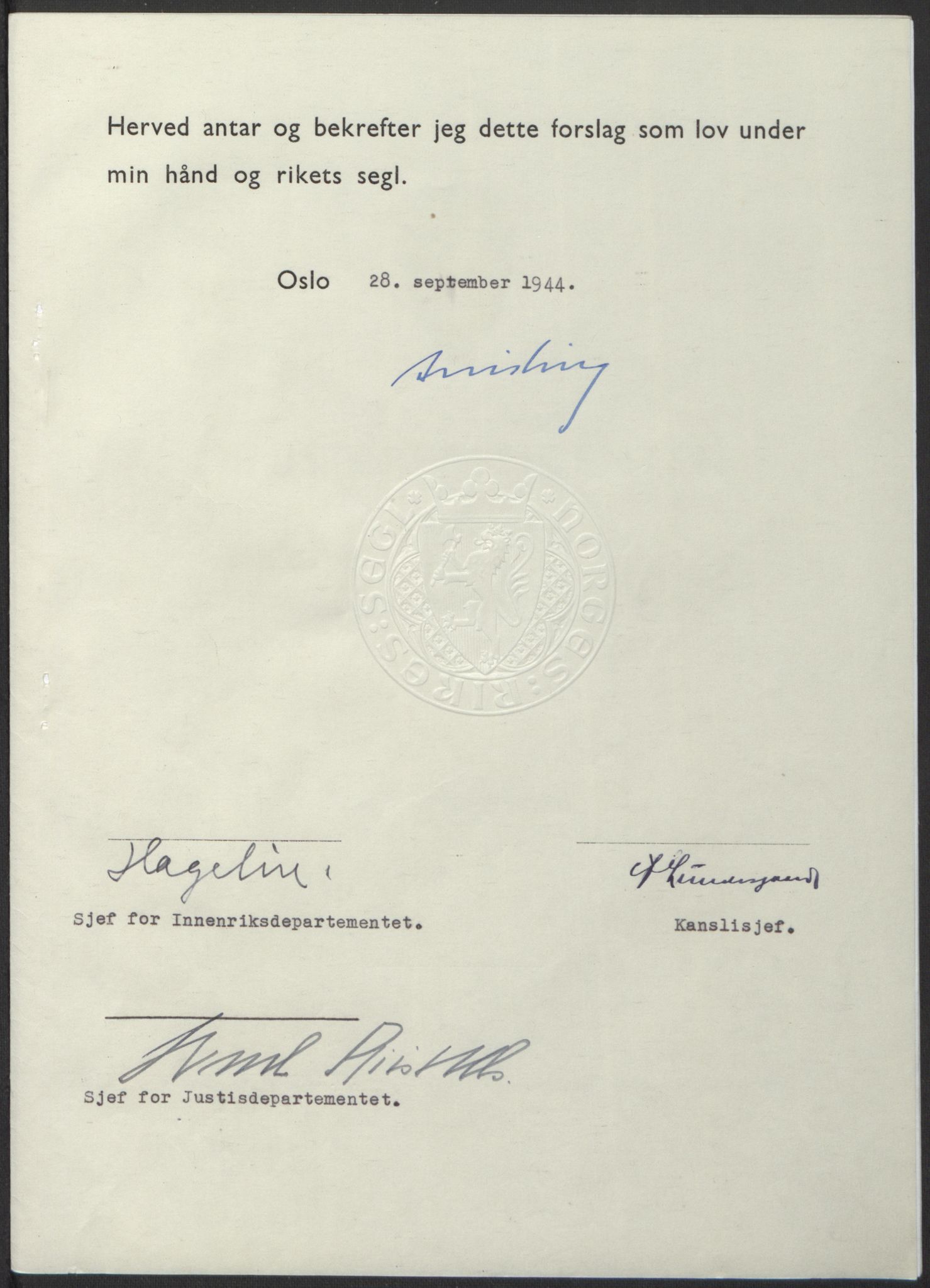 NS-administrasjonen 1940-1945 (Statsrådsekretariatet, de kommisariske statsråder mm), RA/S-4279/D/Db/L0100: Lover, 1944, s. 467