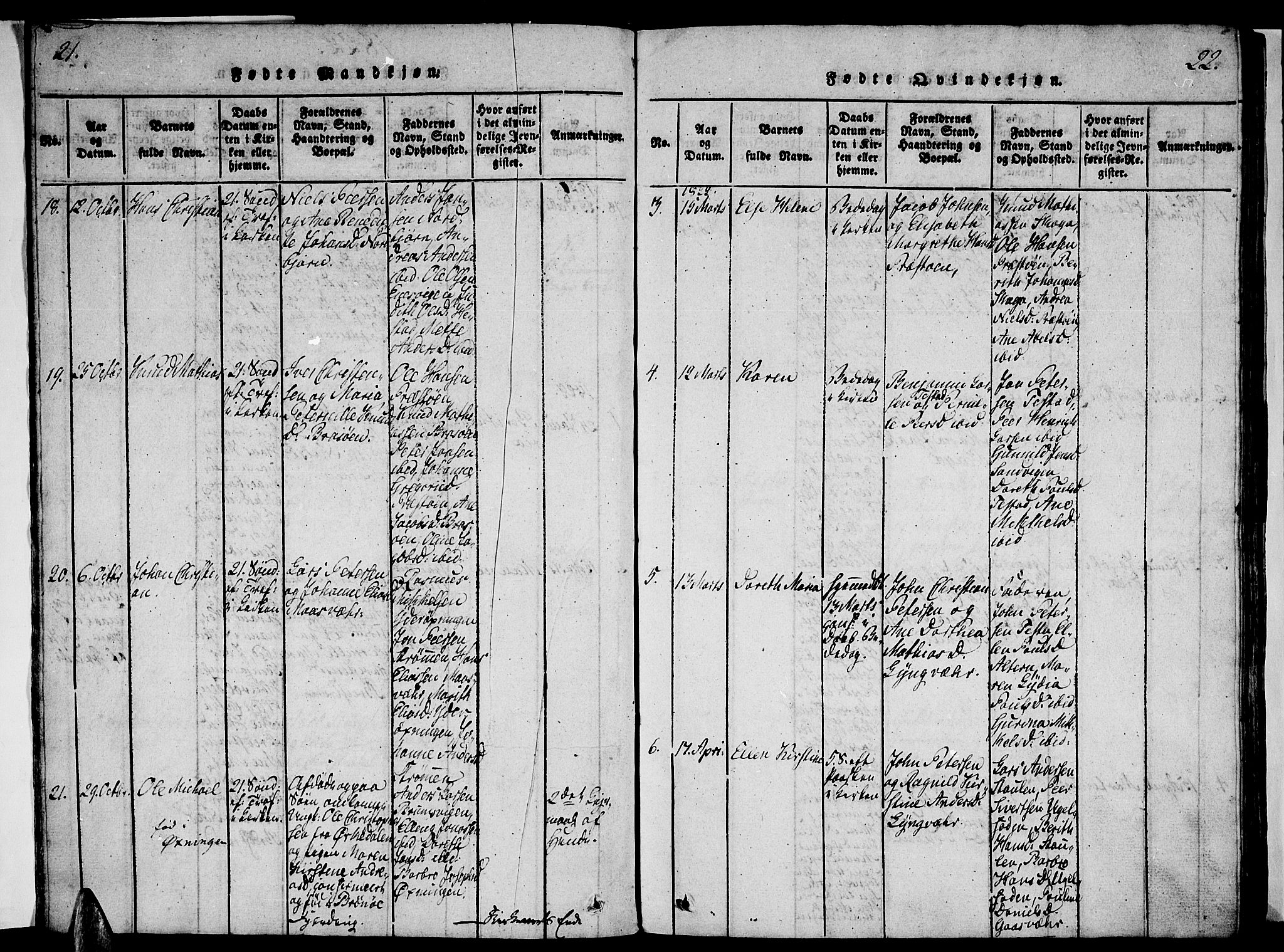Ministerialprotokoller, klokkerbøker og fødselsregistre - Nordland, AV/SAT-A-1459/834/L0510: Klokkerbok nr. 834C01, 1820-1847, s. 21-22