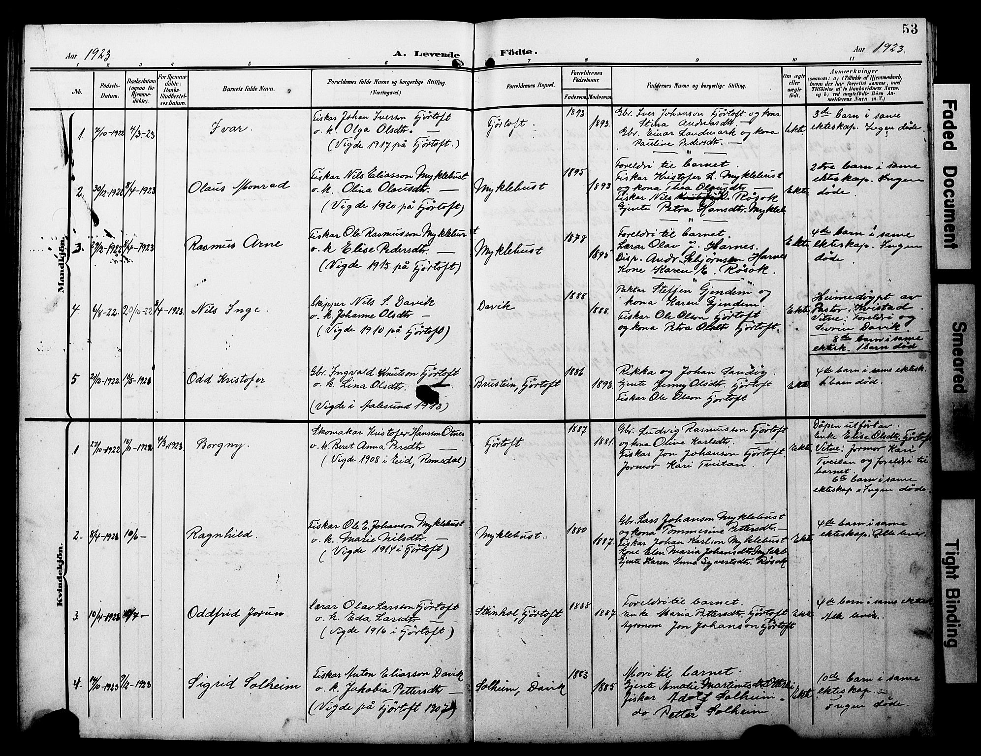 Ministerialprotokoller, klokkerbøker og fødselsregistre - Møre og Romsdal, SAT/A-1454/538/L0524: Klokkerbok nr. 538C02, 1901-1931, s. 53