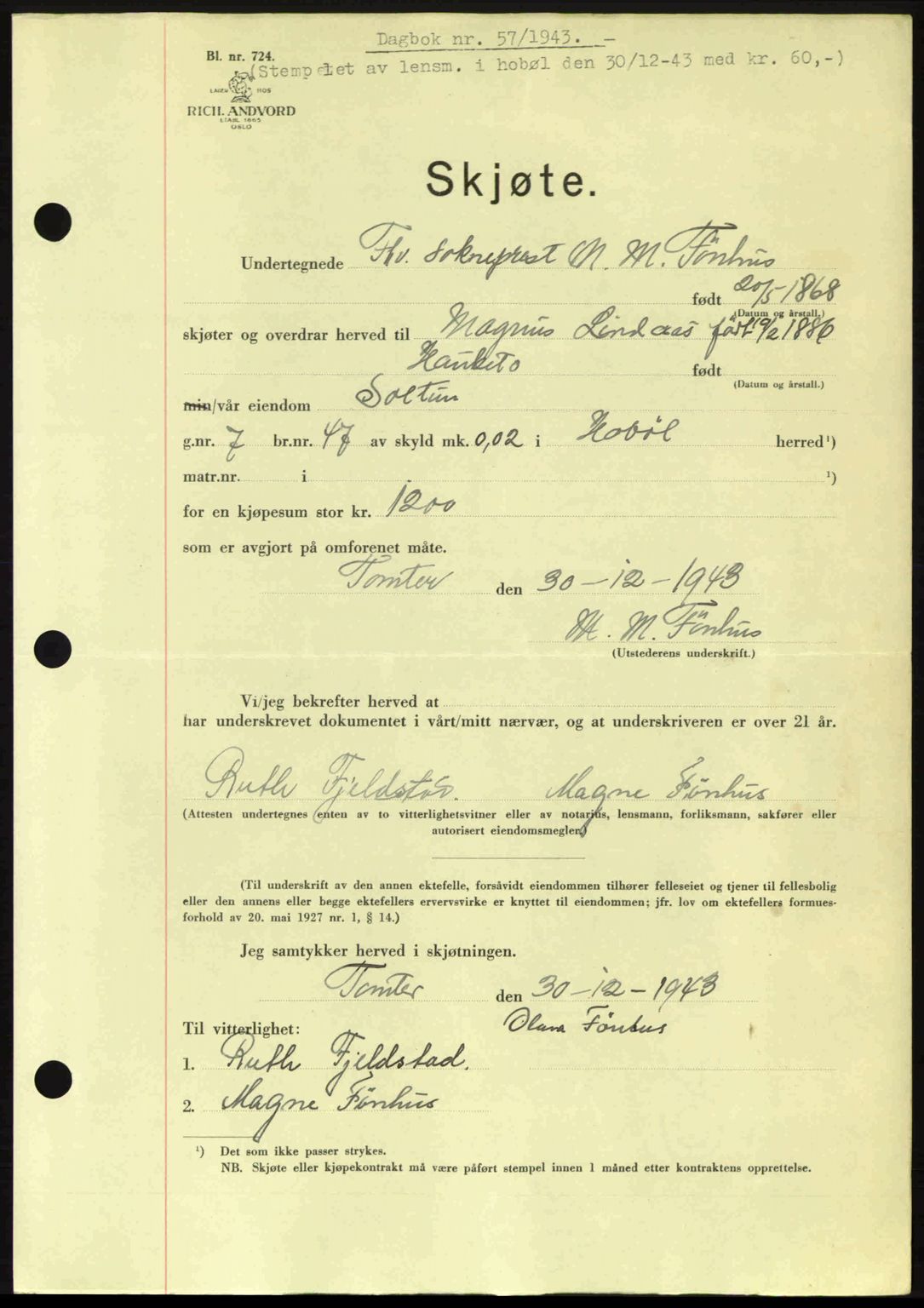Moss sorenskriveri, SAO/A-10168: Pantebok nr. A12, 1943-1944, Dagboknr: 57/1944