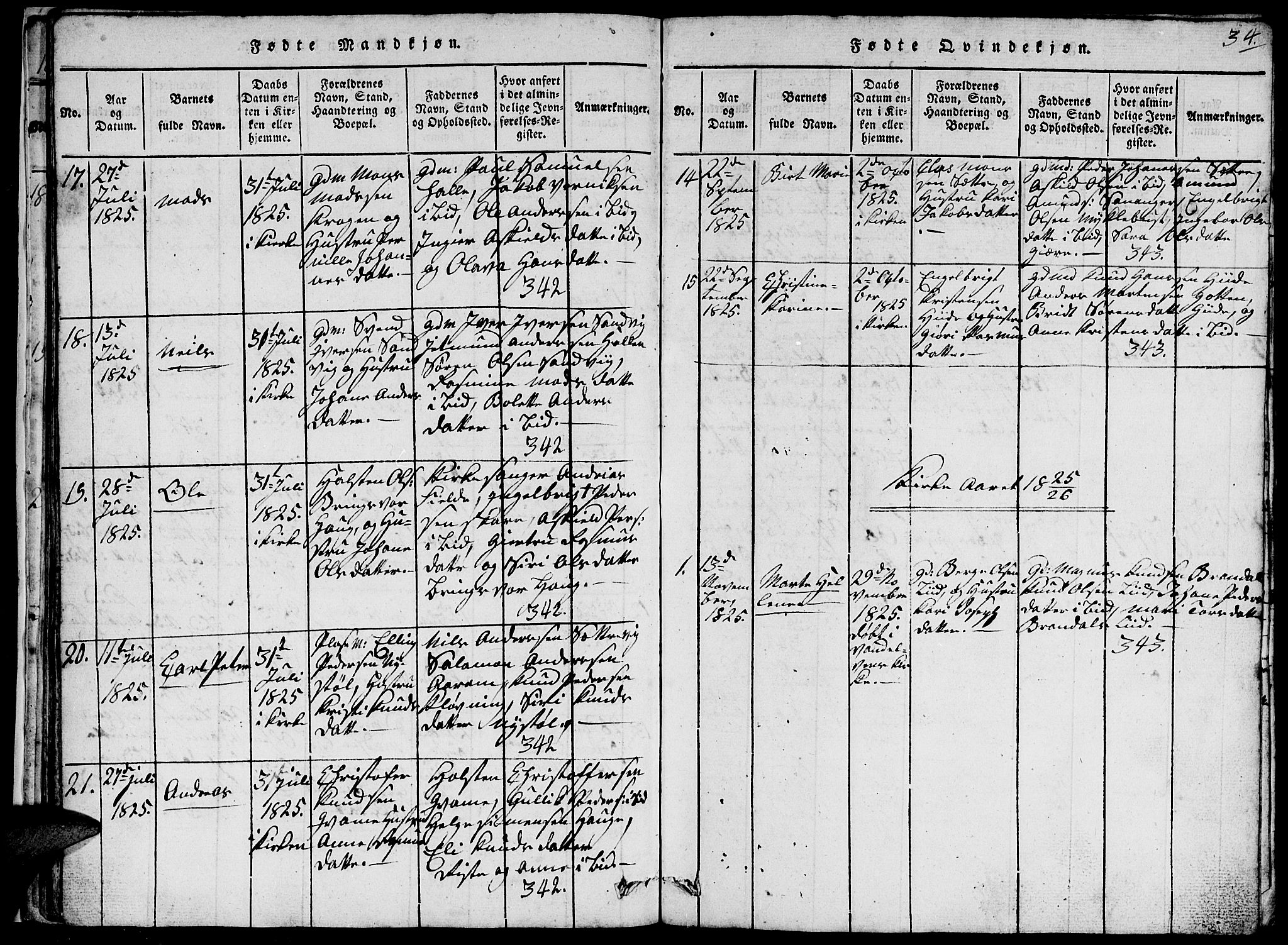 Ministerialprotokoller, klokkerbøker og fødselsregistre - Møre og Romsdal, SAT/A-1454/503/L0046: Klokkerbok nr. 503C01, 1816-1842, s. 34