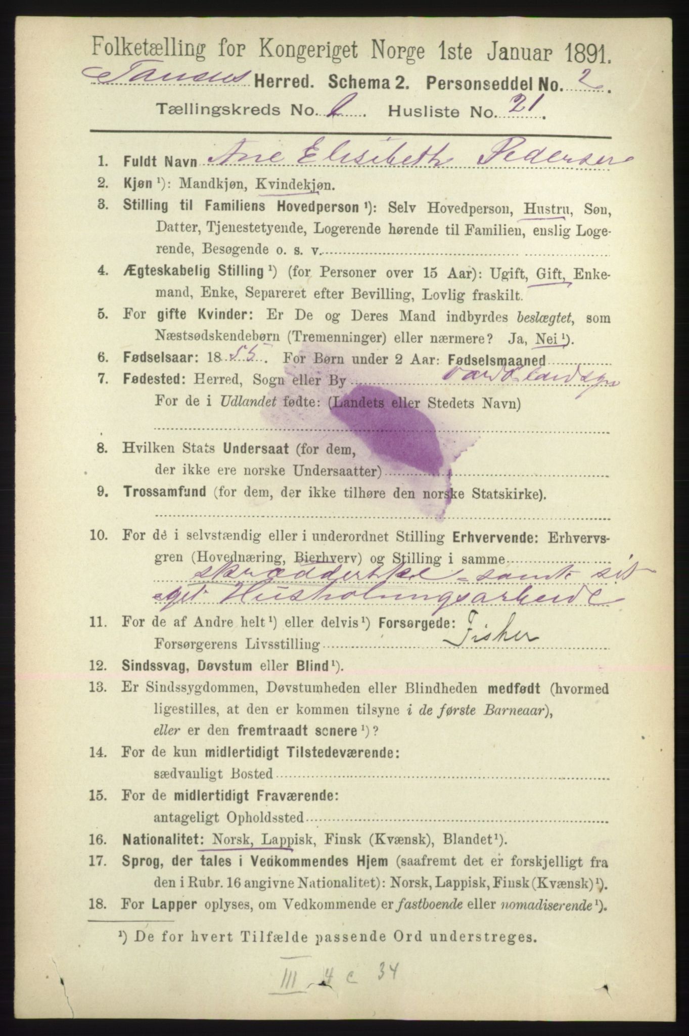 RA, Folketelling 1891 for 2025 Tana herred, 1891, s. 242