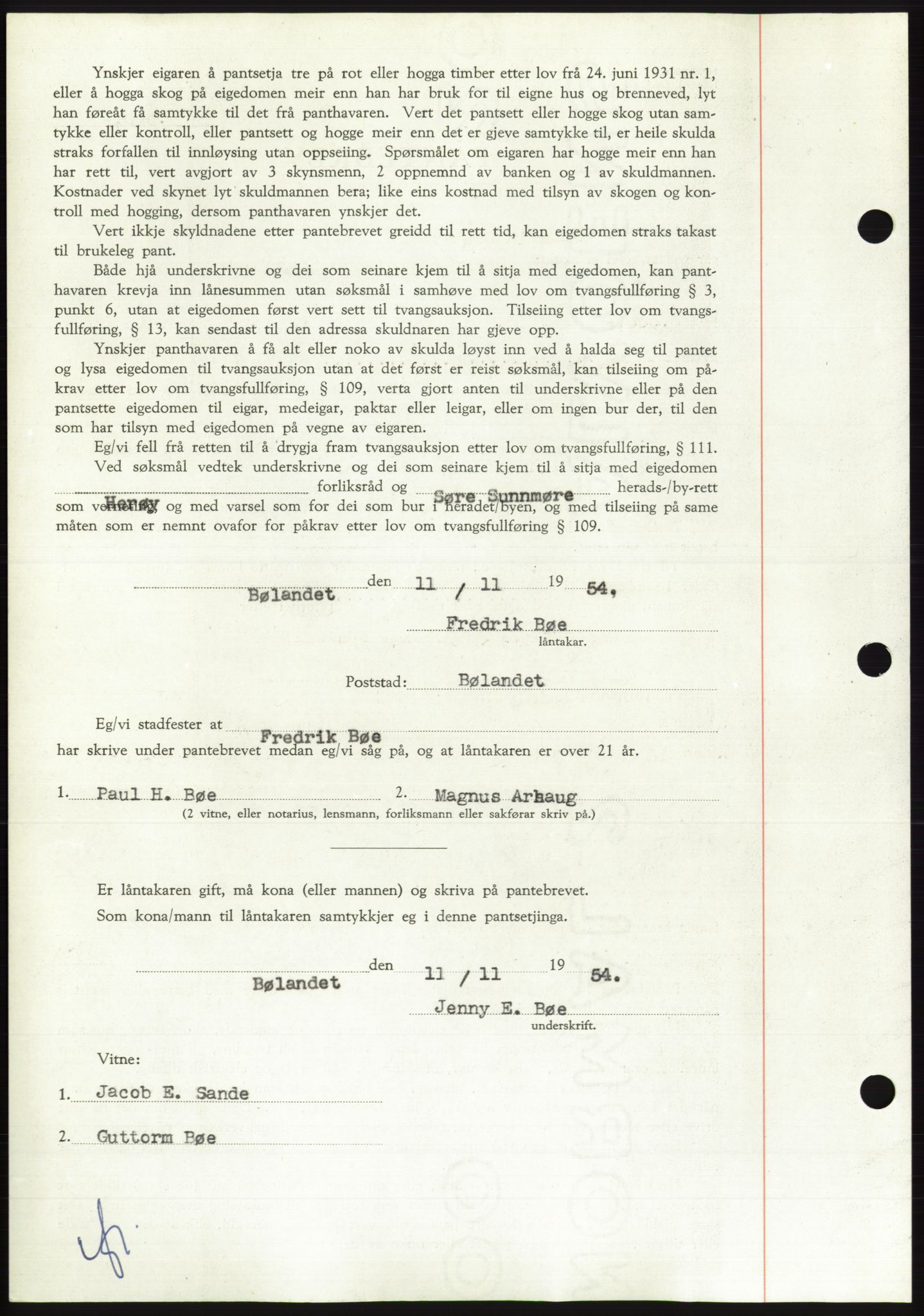 Søre Sunnmøre sorenskriveri, AV/SAT-A-4122/1/2/2C/L0126: Pantebok nr. 14B, 1954-1955, Dagboknr: 3355/1954