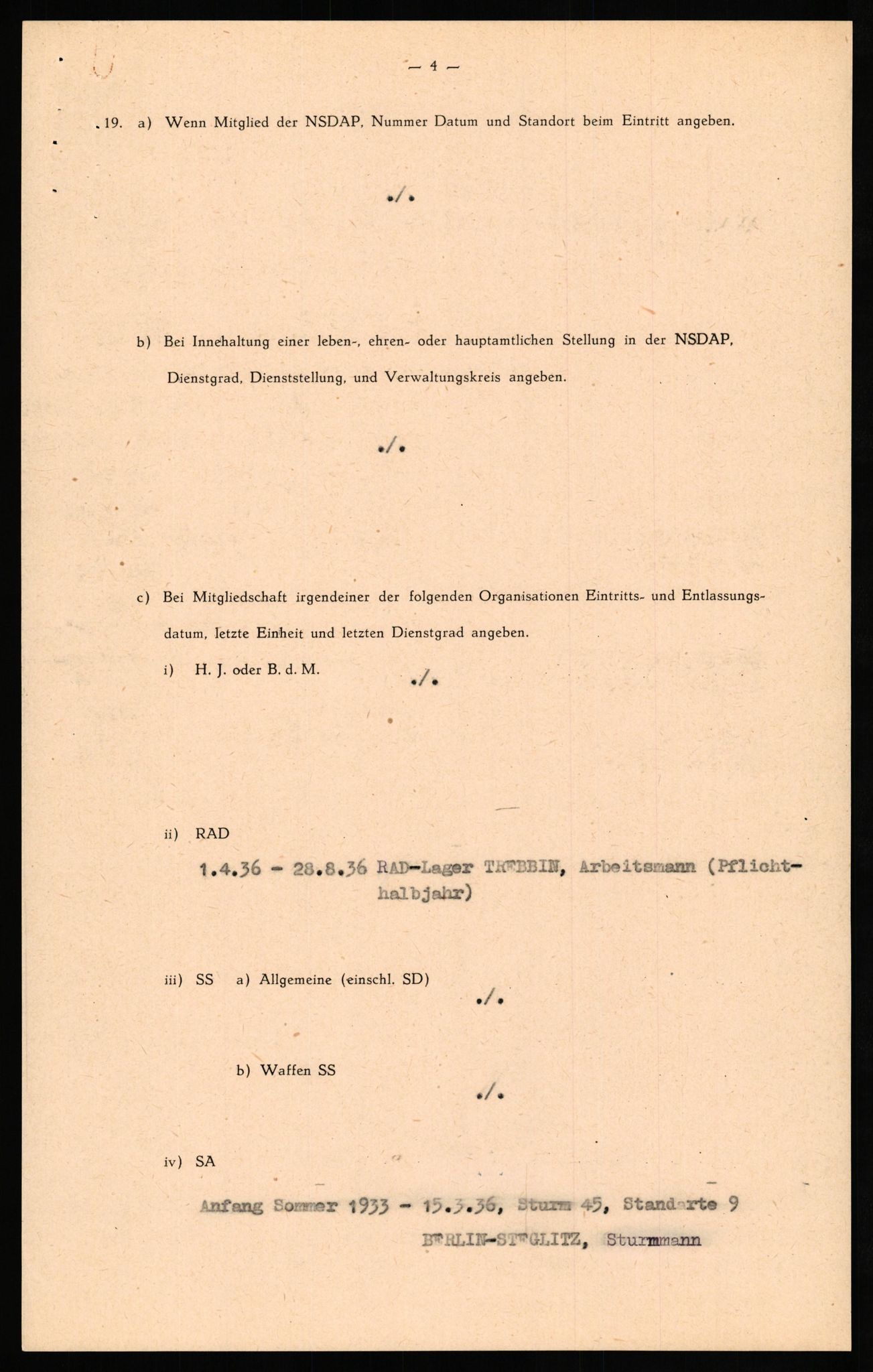 Forsvaret, Forsvarets overkommando II, RA/RAFA-3915/D/Db/L0029: CI Questionaires. Tyske okkupasjonsstyrker i Norge. Tyskere., 1945-1946, s. 29