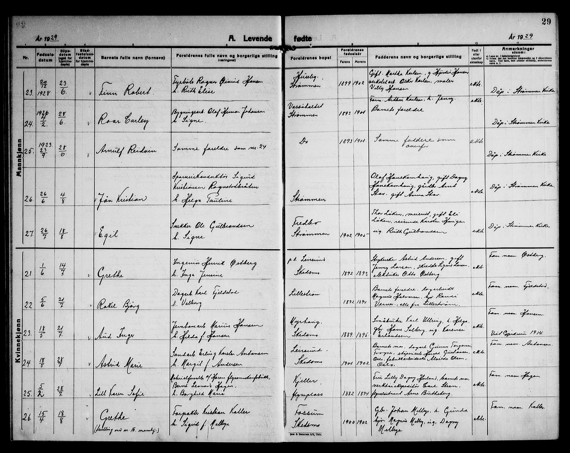 Skedsmo prestekontor Kirkebøker, AV/SAO-A-10033a/G/Ga/L0007: Klokkerbok nr. I 7, 1926-1945, s. 29