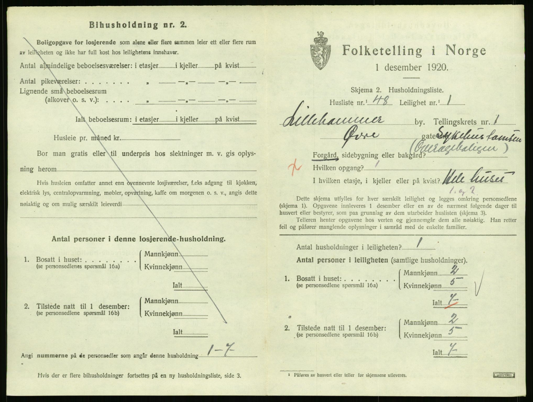 SAH, Folketelling 1920 for 0501 Lillehammer kjøpstad, 1920, s. 1486
