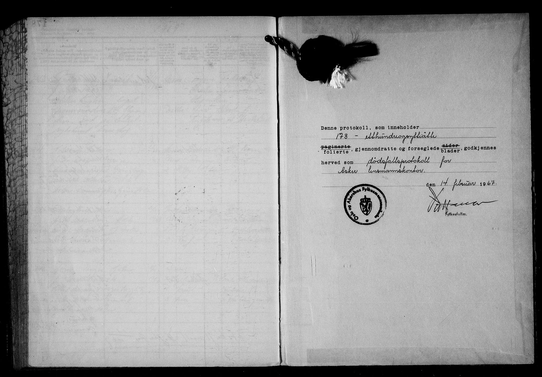 Asker lensmannskontor, SAO/A-10244/H/Ha/Haa/L0013: Dødsanmeldelsesprotokoller, 1967-1969