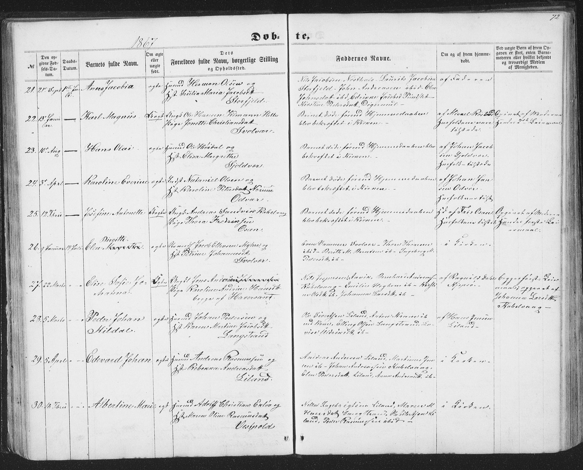 Ministerialprotokoller, klokkerbøker og fødselsregistre - Nordland, AV/SAT-A-1459/874/L1073: Klokkerbok nr. 874C02, 1860-1870, s. 72