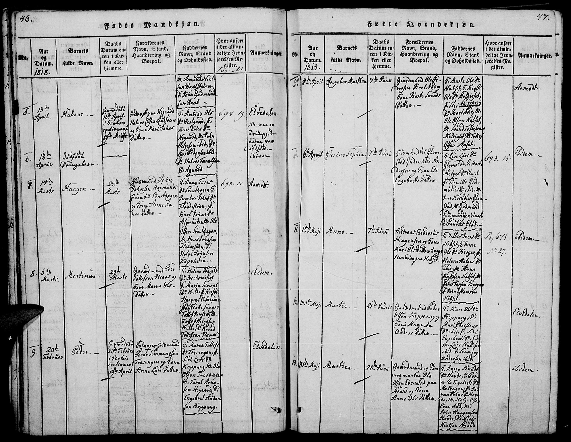 Åmot prestekontor, Hedmark, AV/SAH-PREST-056/H/Ha/Haa/L0005: Ministerialbok nr. 5, 1815-1841, s. 46-47