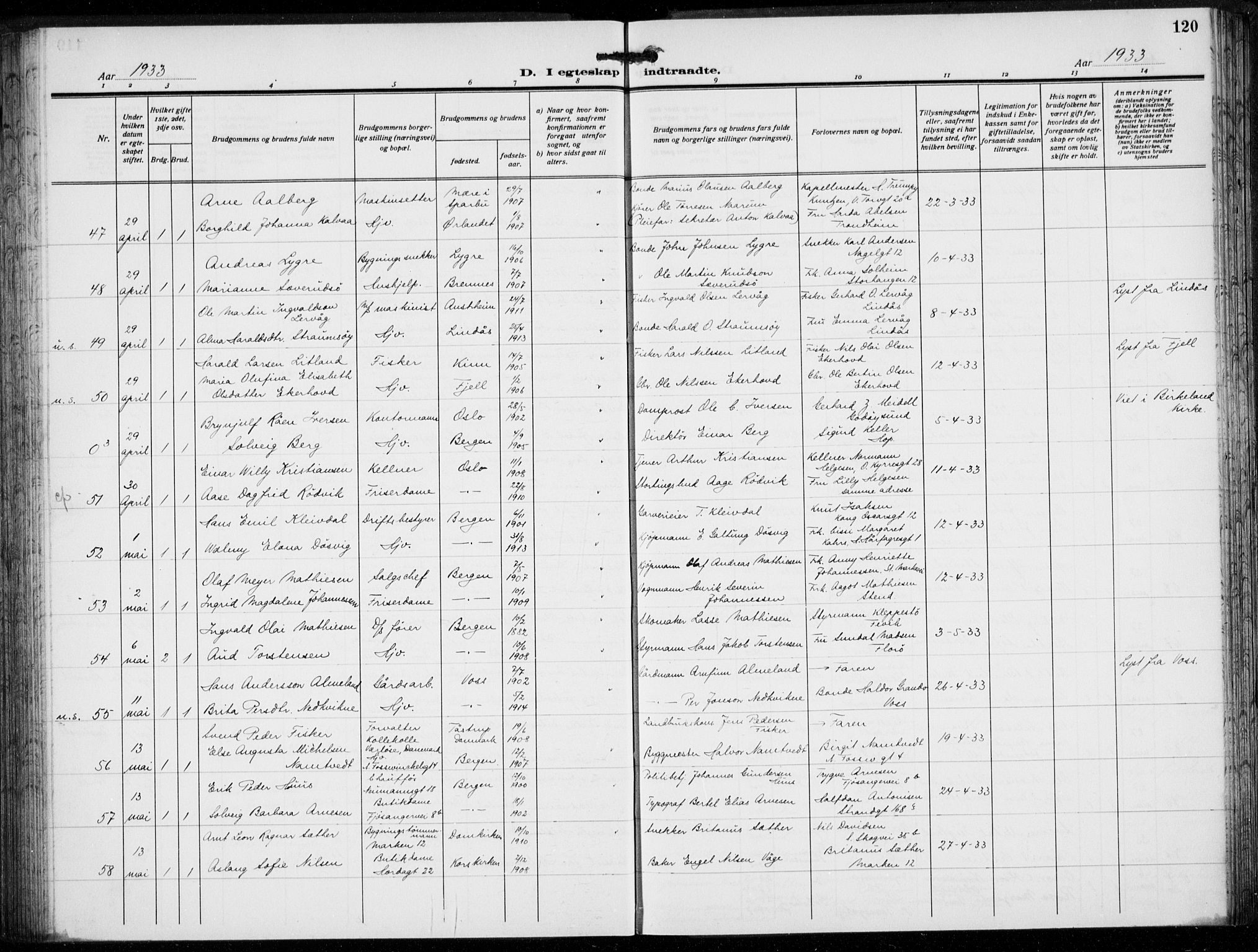 Domkirken sokneprestembete, AV/SAB-A-74801/H/Hab/L0034: Klokkerbok nr. D 6, 1924-1941, s. 120