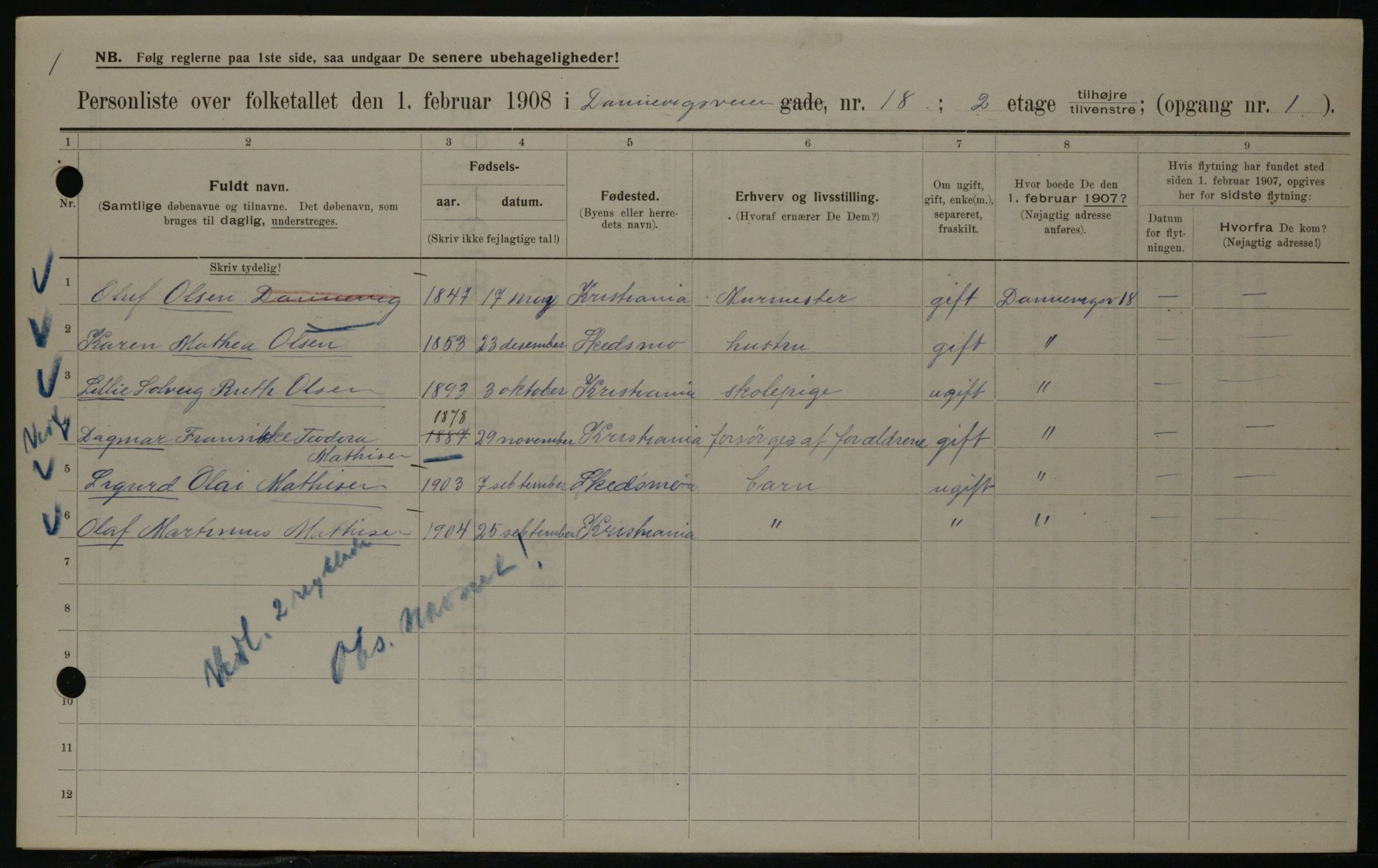 OBA, Kommunal folketelling 1.2.1908 for Kristiania kjøpstad, 1908, s. 14319