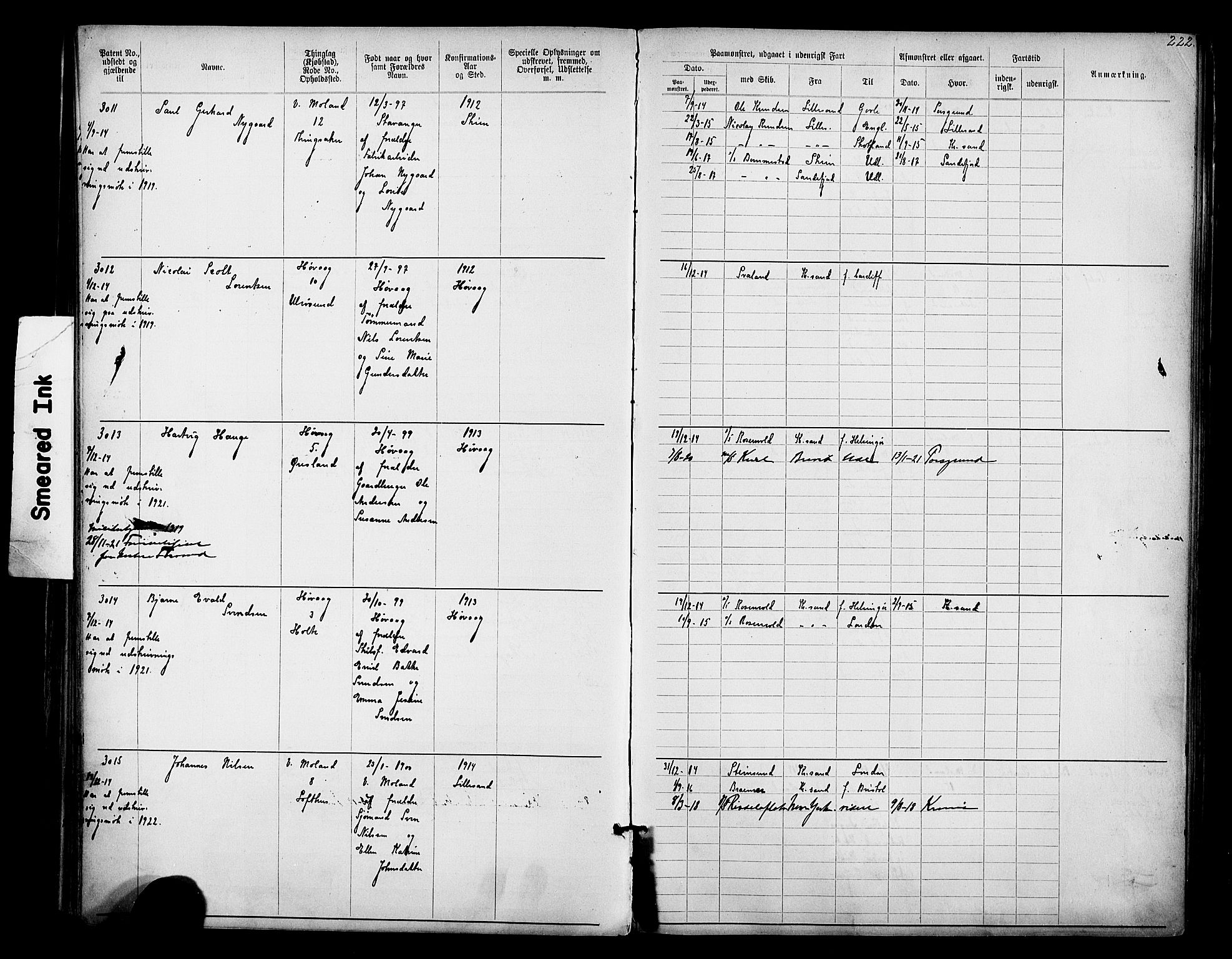 Lillesand mønstringskrets, AV/SAK-2031-0014/F/Fa/L0003: Annotasjonsrulle nr 1911-3489 med register, W-9, 1891-1932, s. 253