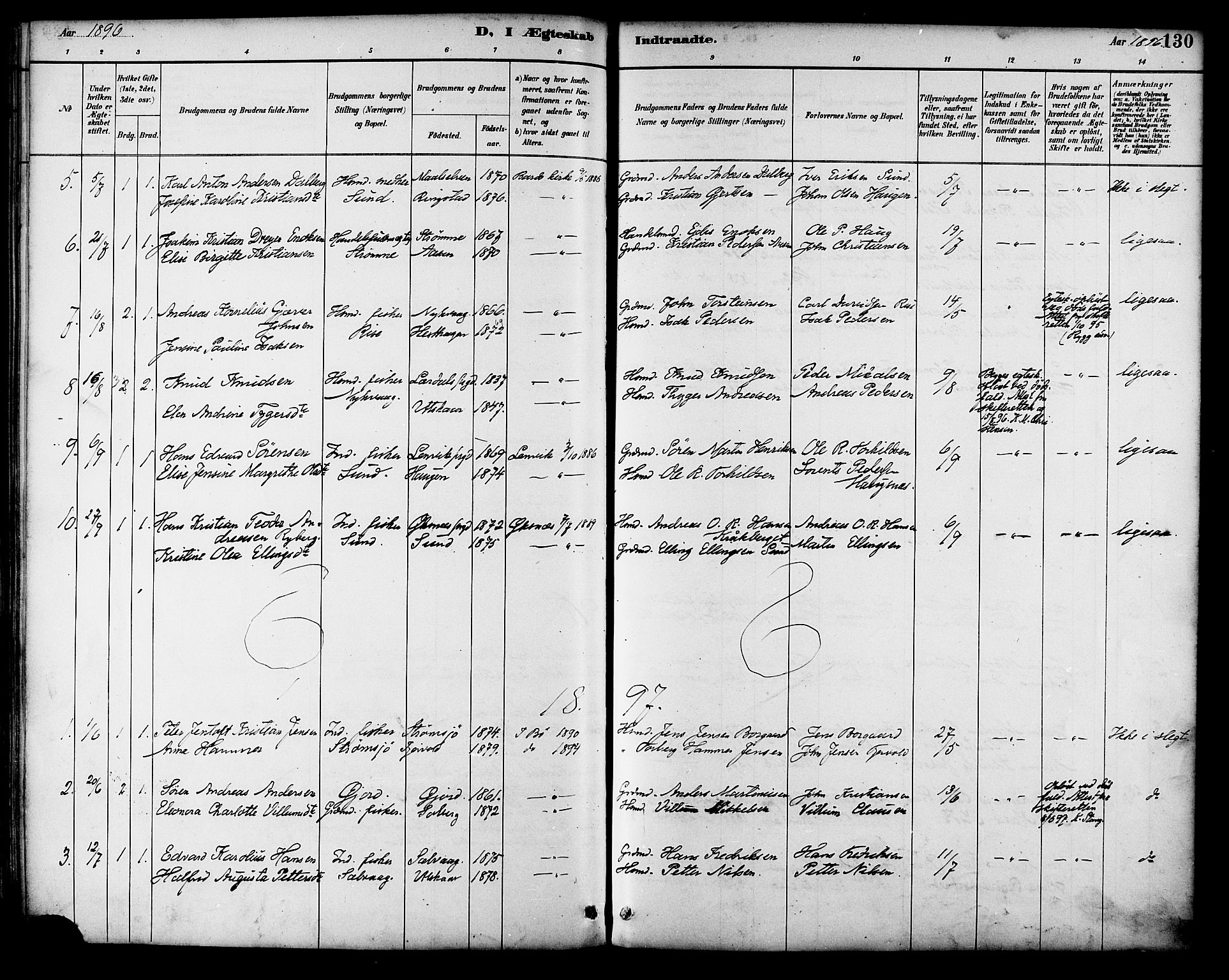 Ministerialprotokoller, klokkerbøker og fødselsregistre - Nordland, SAT/A-1459/892/L1320: Ministerialbok nr. 892A01, 1886-1901, s. 130