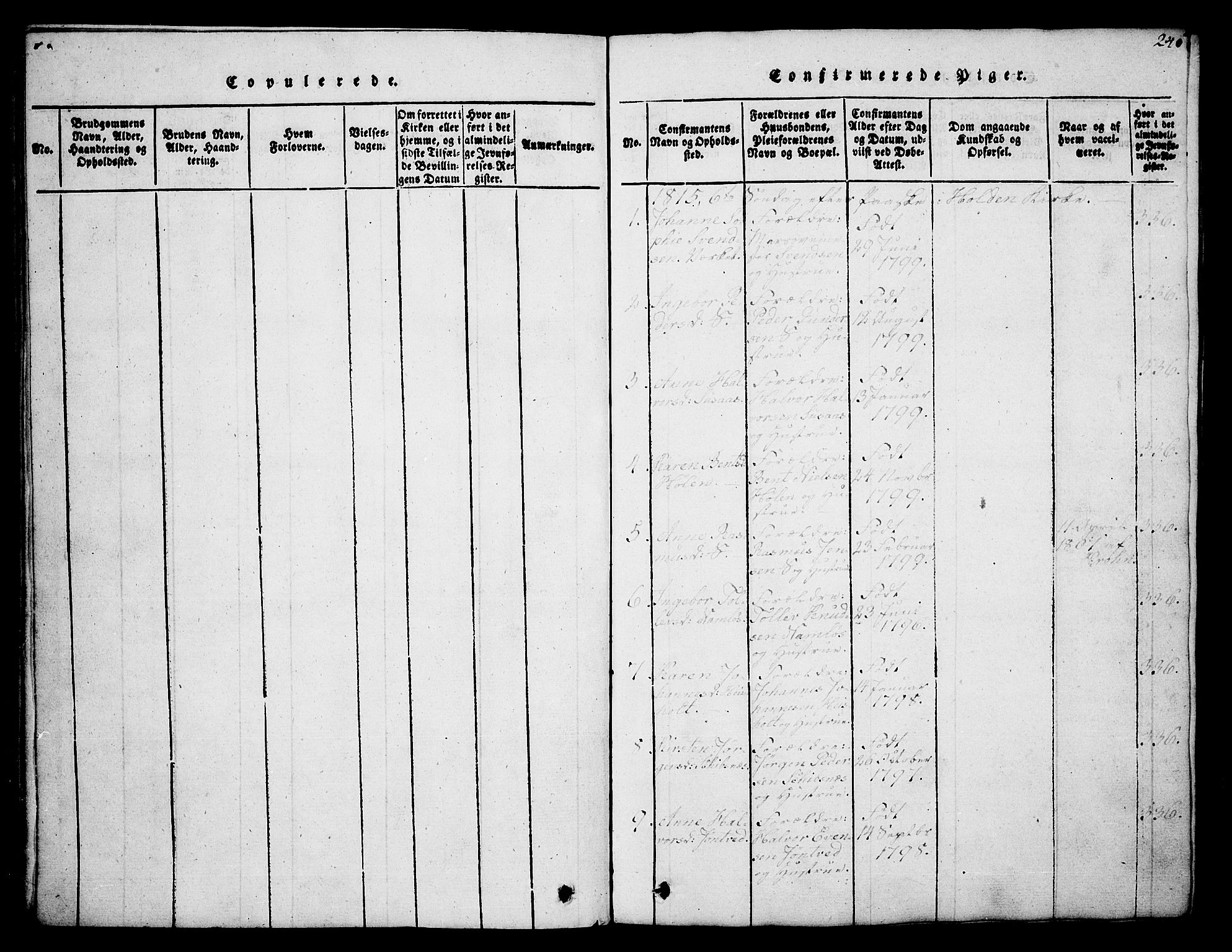 Holla kirkebøker, SAKO/A-272/G/Ga/L0001: Klokkerbok nr. I 1, 1814-1830, s. 240