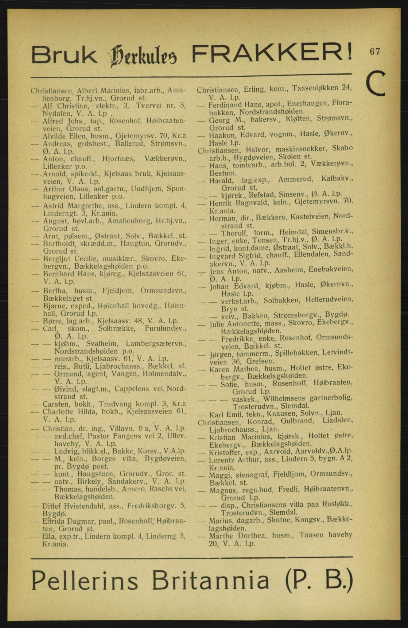 Aker adressebok/adressekalender, PUBL/001/A/002: Akers adressekalender, 1922, s. 67