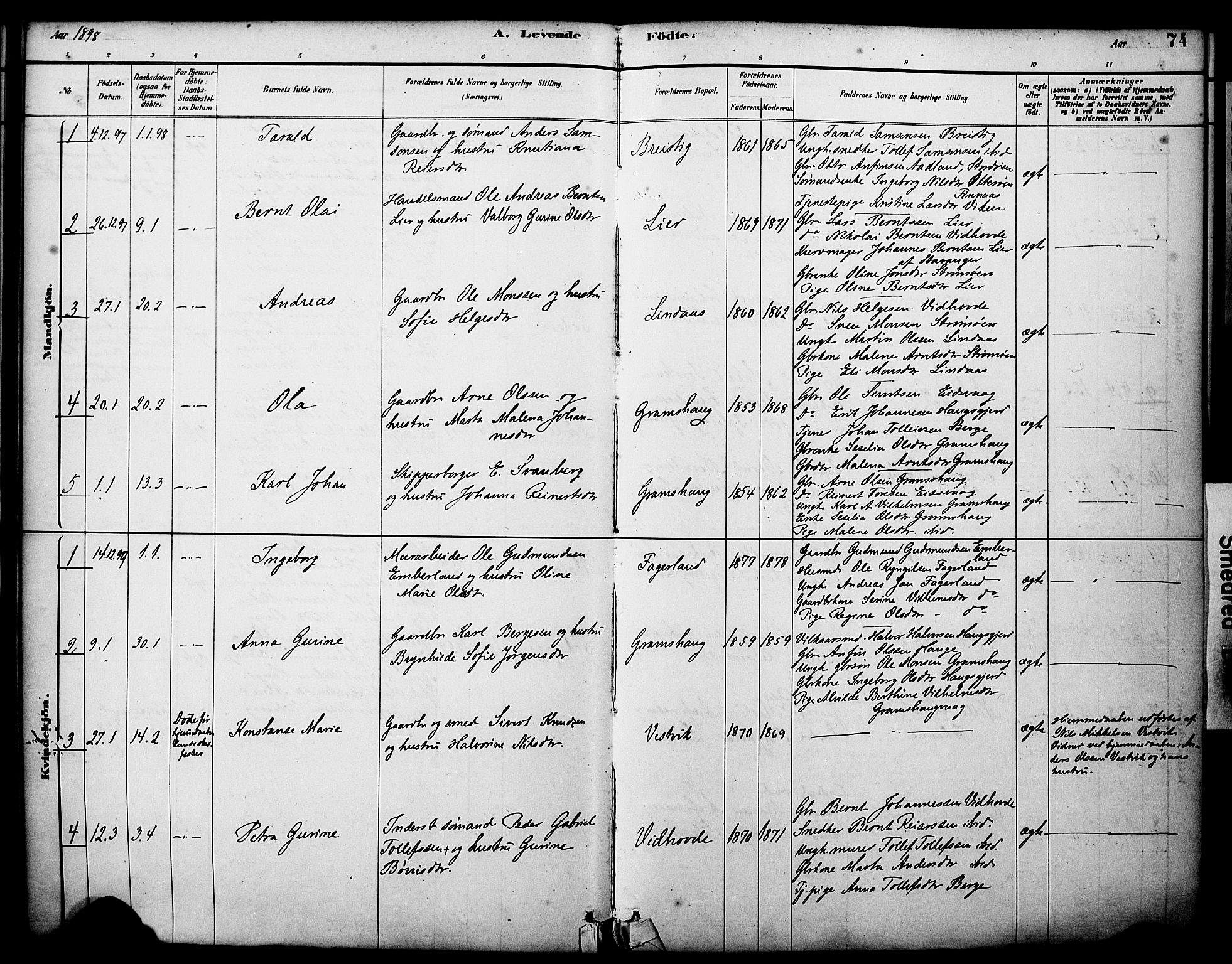 Sveio Sokneprestembete, AV/SAB-A-78501/H/Haa: Ministerialbok nr. C 2, 1881-1899, s. 74