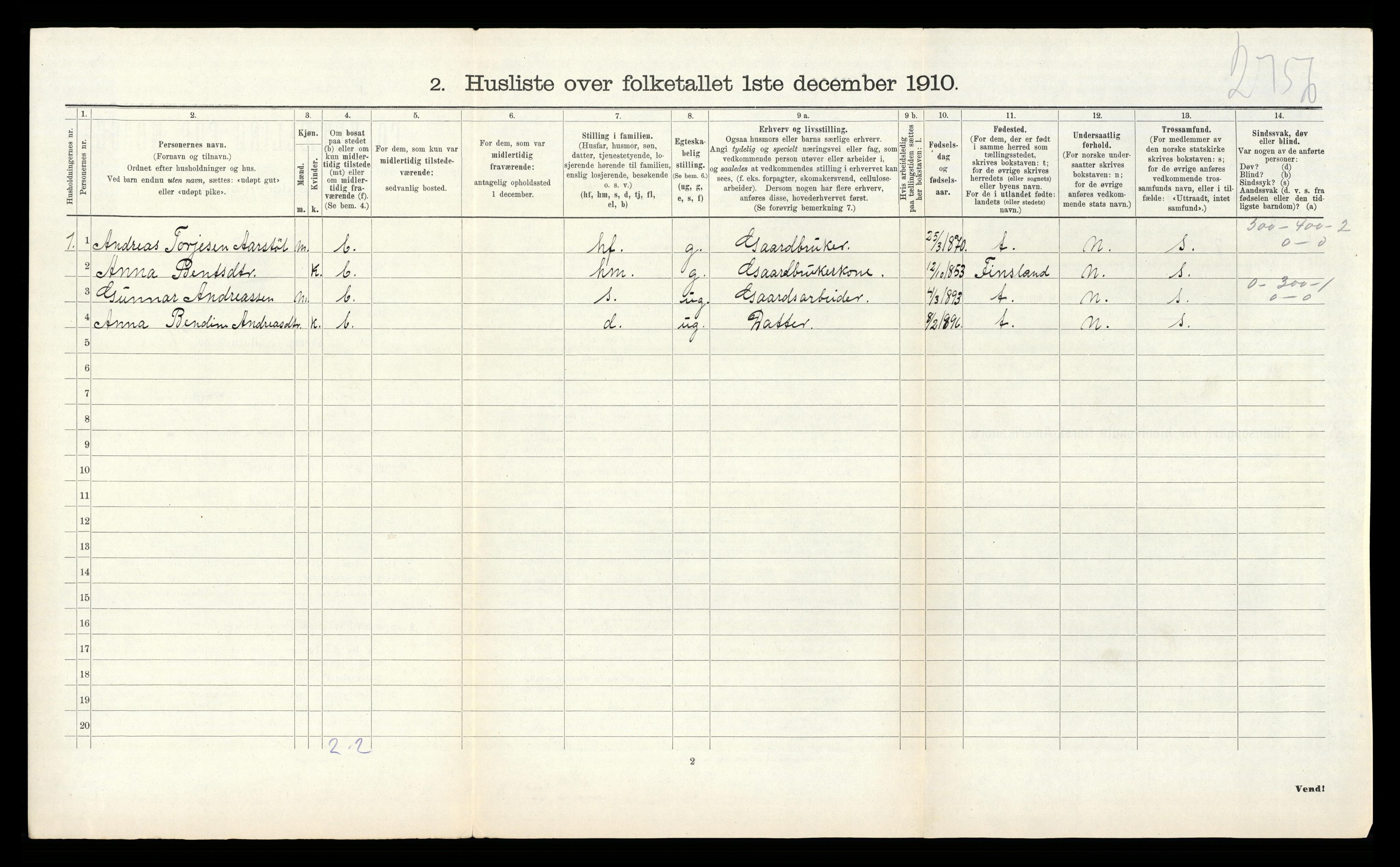 RA, Folketelling 1910 for 1018 Søgne herred, 1910, s. 1233