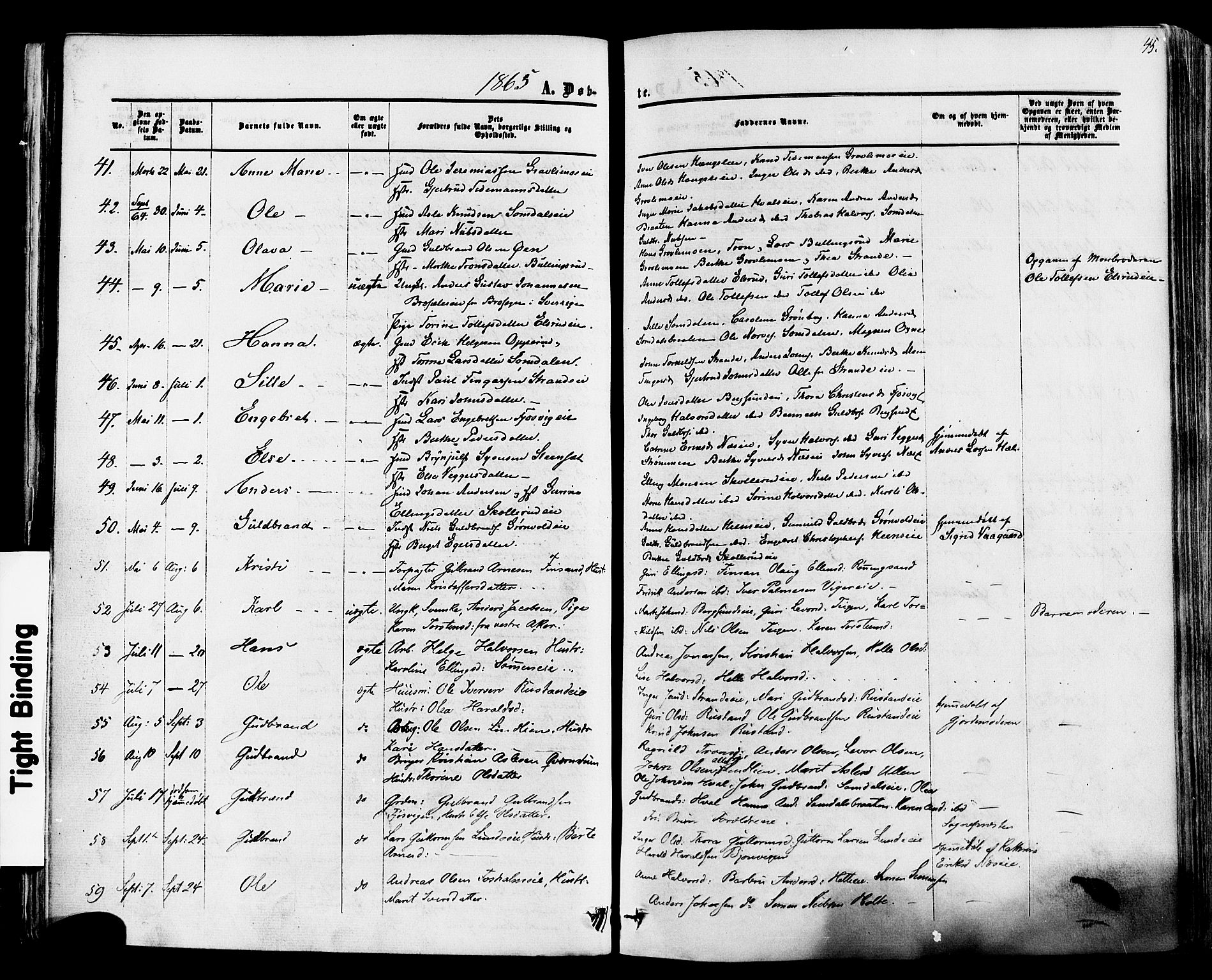 Ådal kirkebøker, AV/SAKO-A-248/F/Fa/L0001: Ministerialbok nr. I 1, 1857-1883, s. 45
