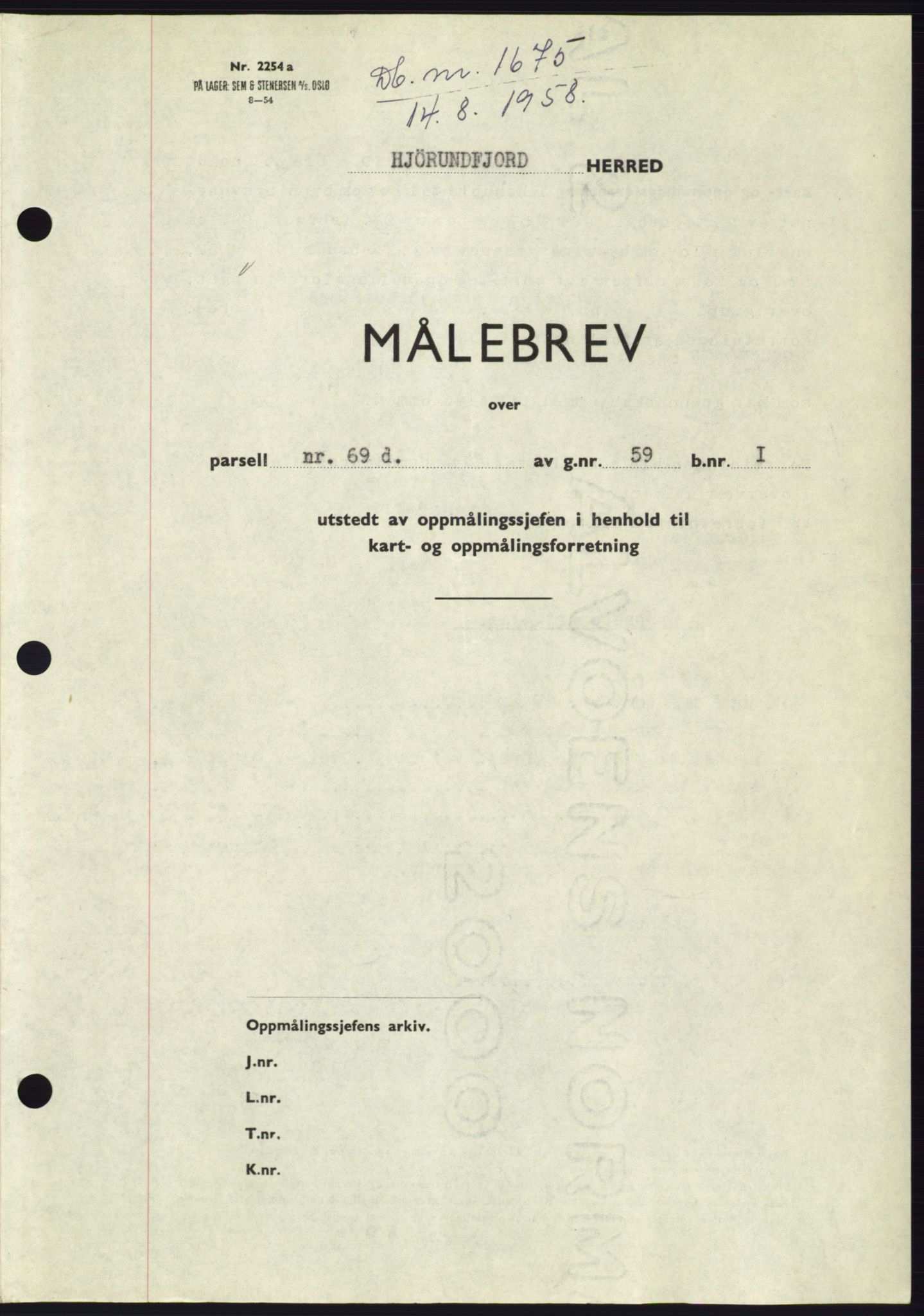 Søre Sunnmøre sorenskriveri, AV/SAT-A-4122/1/2/2C/L0110: Pantebok nr. 36A, 1958-1958, Dagboknr: 1675/1958
