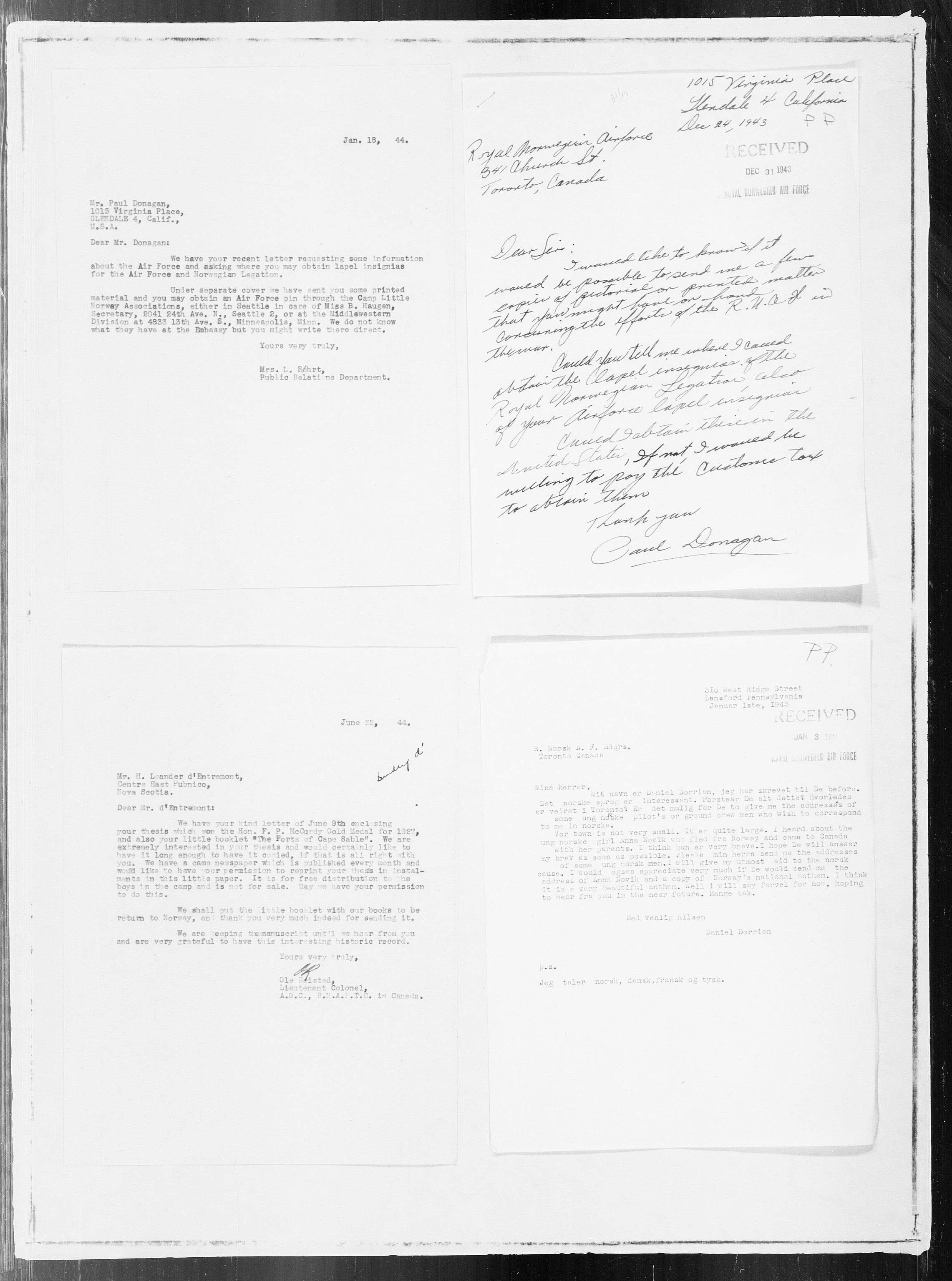 Forsvaret, Flyvåpnenes treningsleir 1940-1945, AV/RA-RAFA-3974/V/L0001: General File., 1940-1945, s. 279