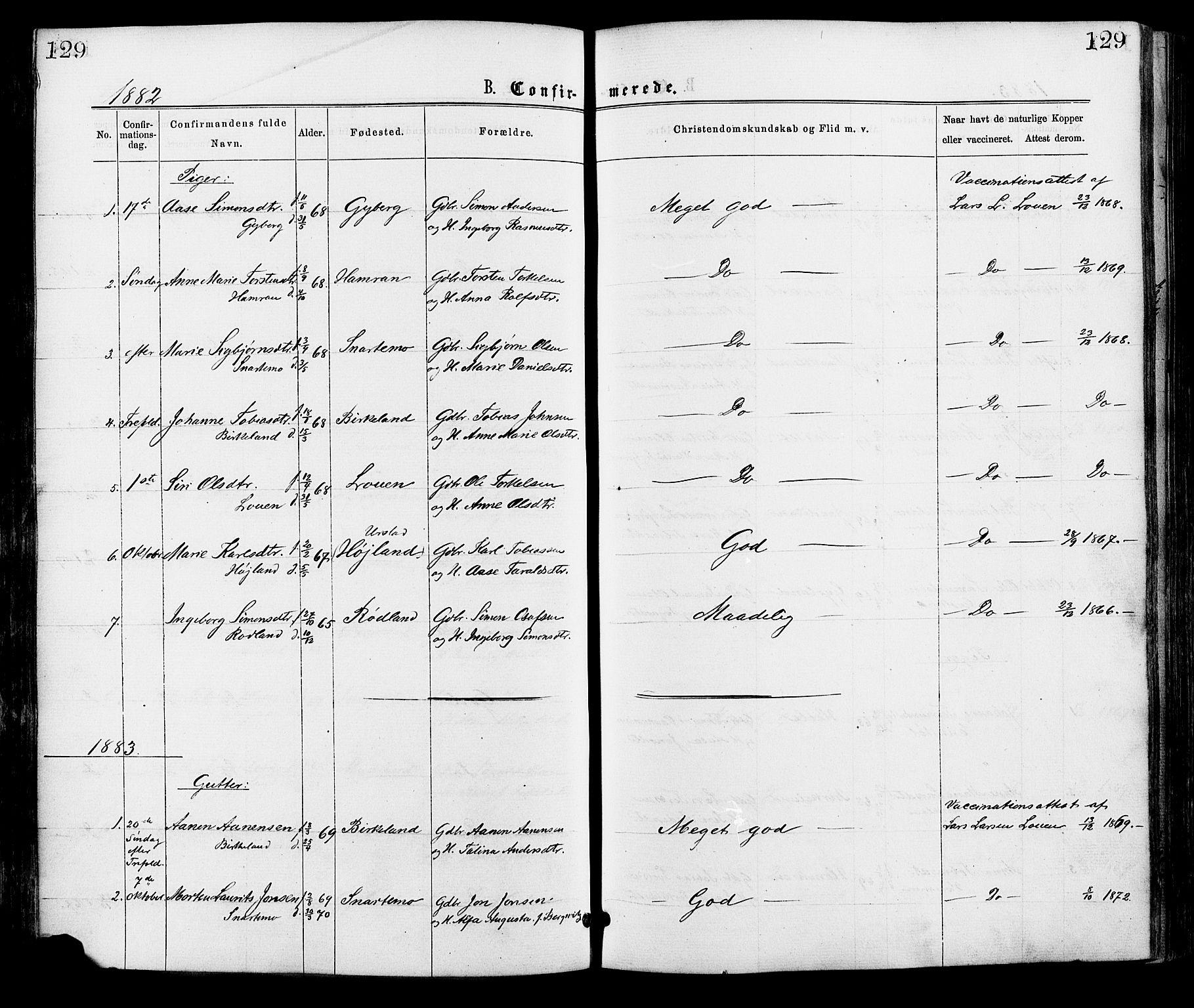 Hægebostad sokneprestkontor, SAK/1111-0024/F/Fa/Faa/L0005: Ministerialbok nr. A 5, 1864-1886, s. 129