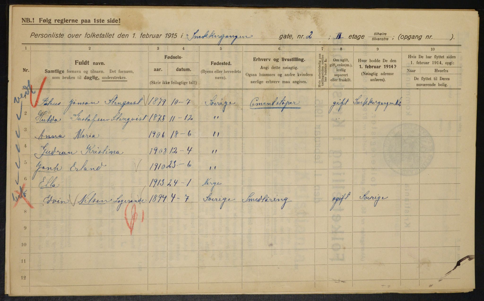 OBA, Kommunal folketelling 1.2.1915 for Kristiania, 1915, s. 97827