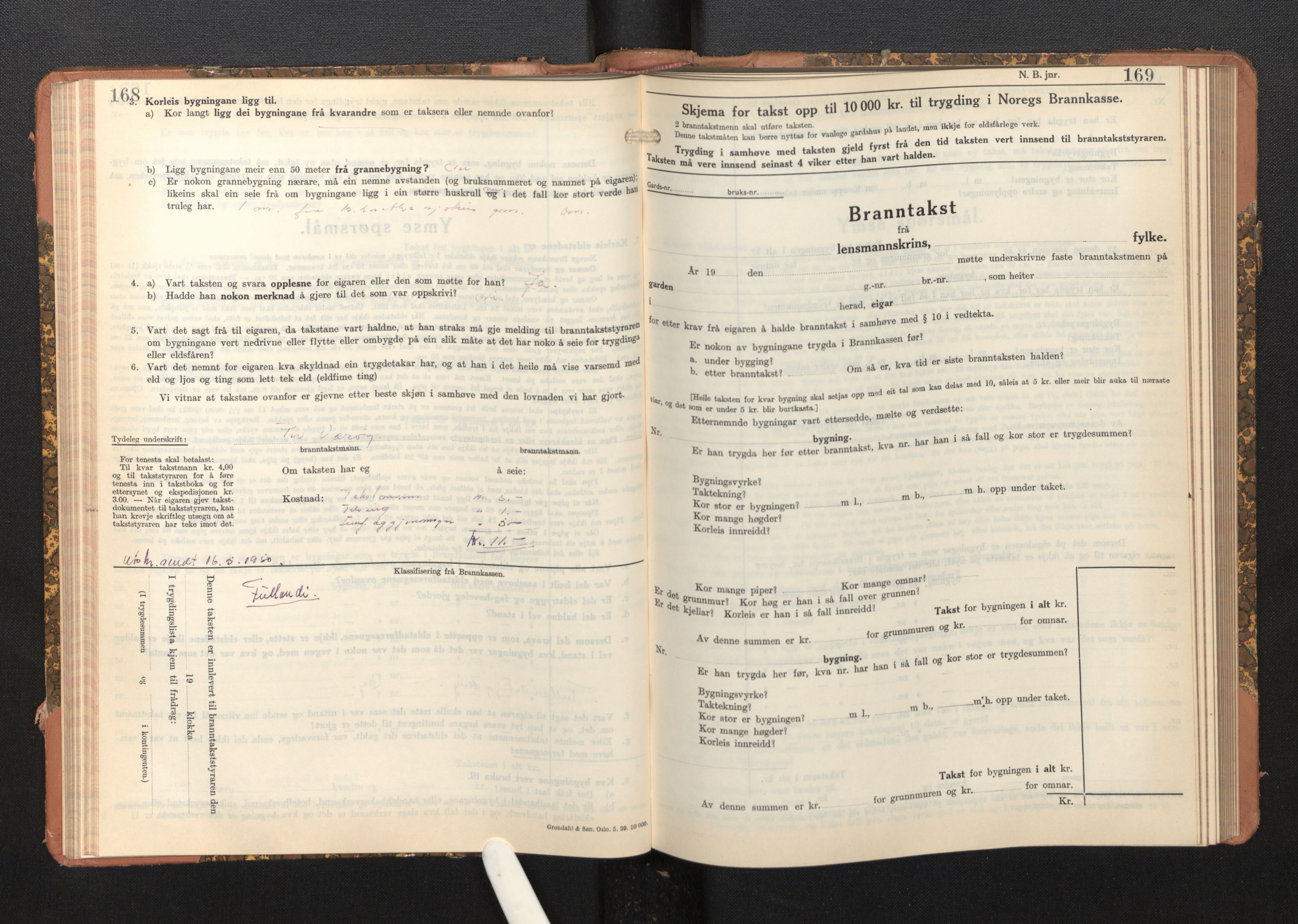 Lensmannen i Bremanger, SAB/A-26701/0012/L0009: Branntakstprotokoll, skjematakst, 1943-1950, s. 168-169