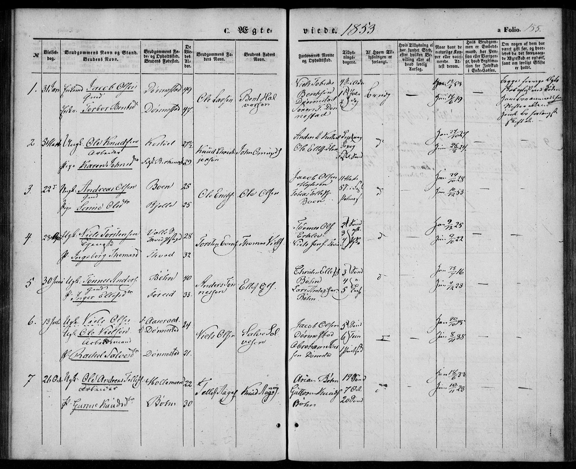 Tveit sokneprestkontor, AV/SAK-1111-0043/F/Fa/L0005: Ministerialbok nr. A 5, 1853-1871, s. 155