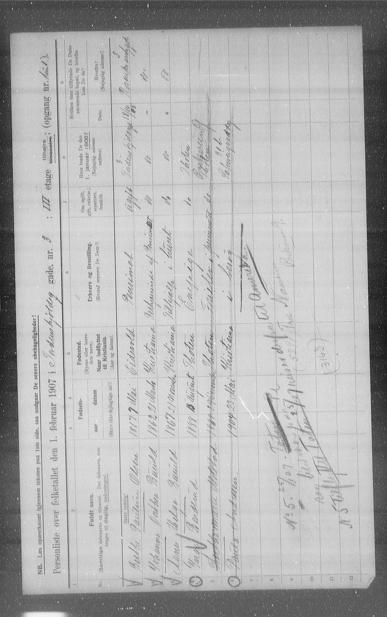 OBA, Kommunal folketelling 1.2.1907 for Kristiania kjøpstad, 1907, s. 57797