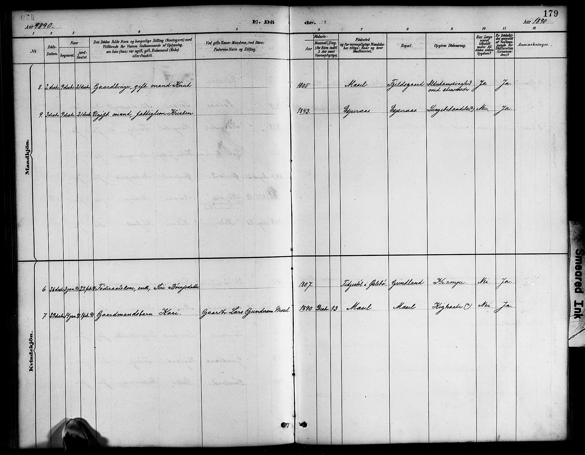 Bjelland sokneprestkontor, SAK/1111-0005/F/Fb/Fbb/L0005: Klokkerbok nr. B 5, 1887-1918, s. 179