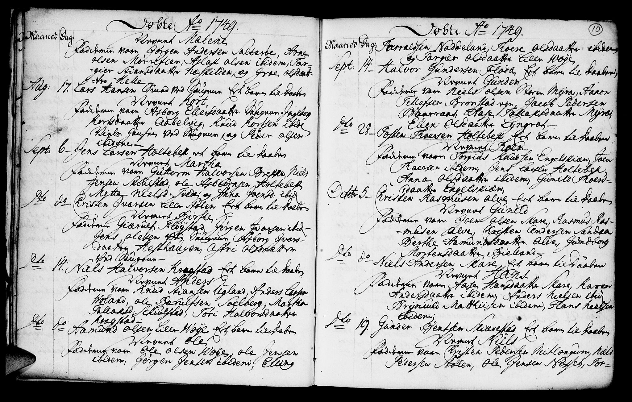 Austre Moland sokneprestkontor, SAK/1111-0001/F/Fa/Faa/L0001: Ministerialbok nr. A 1, 1747-1764, s. 10