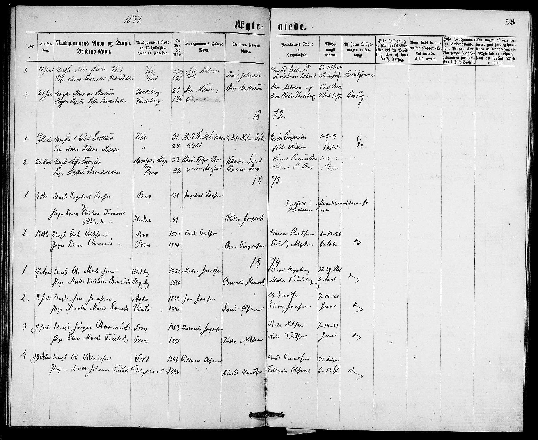 Rennesøy sokneprestkontor, AV/SAST-A -101827/H/Ha/Hab/L0005: Klokkerbok nr. B 5, 1871-1890, s. 53