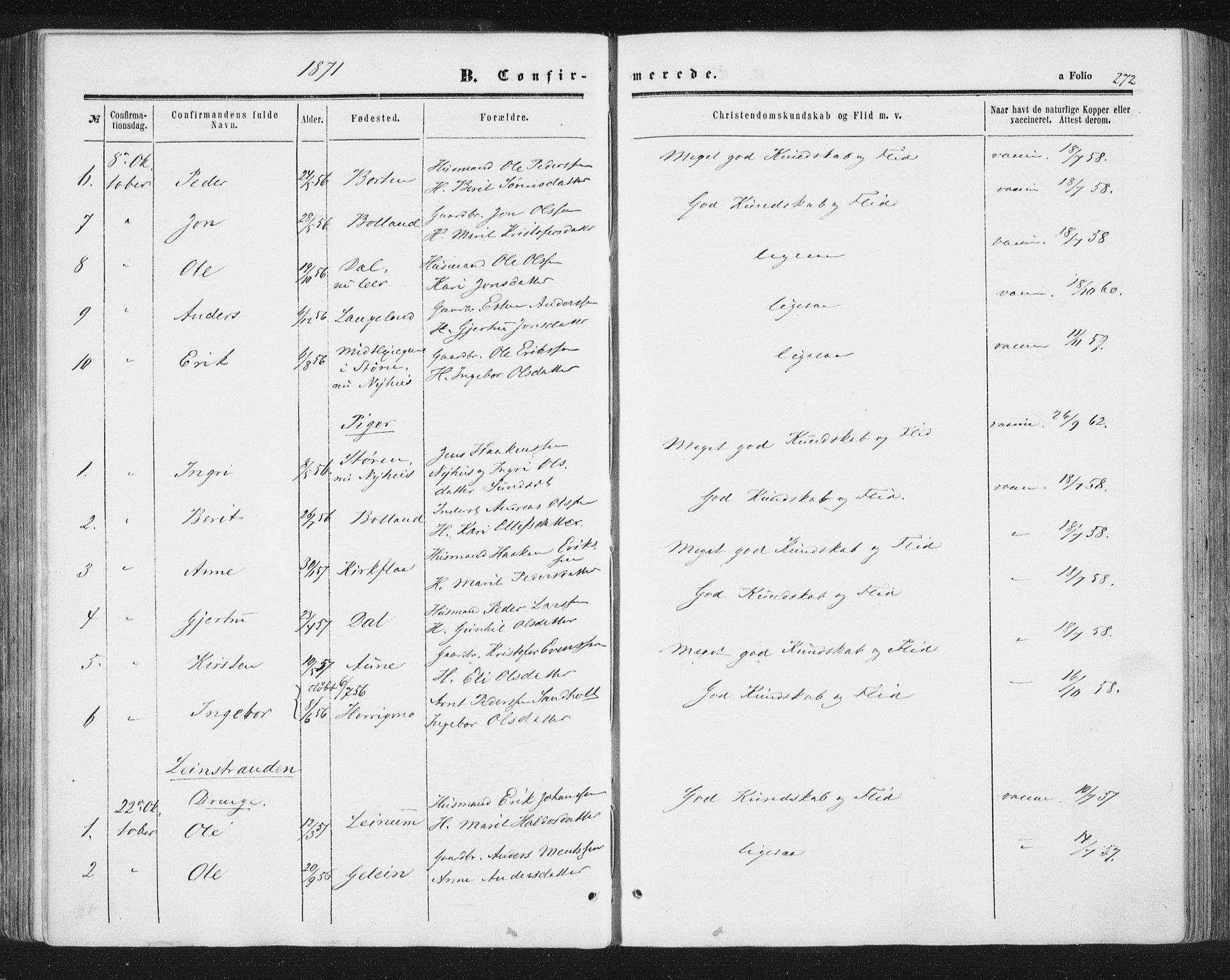 Ministerialprotokoller, klokkerbøker og fødselsregistre - Sør-Trøndelag, SAT/A-1456/691/L1077: Ministerialbok nr. 691A09, 1862-1873, s. 272