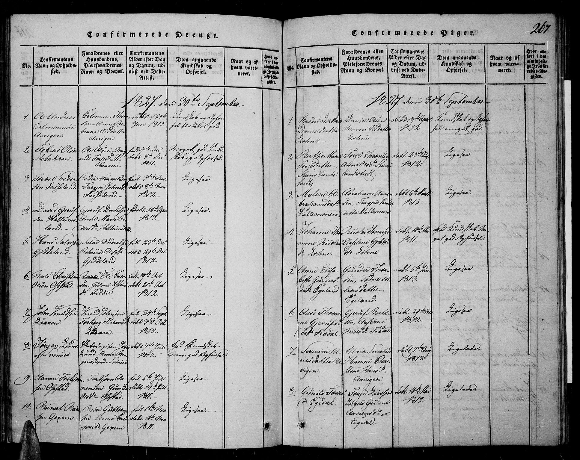 Sør-Audnedal sokneprestkontor, SAK/1111-0039/F/Fa/Fab/L0005: Ministerialbok nr. A 5, 1816-1830, s. 267