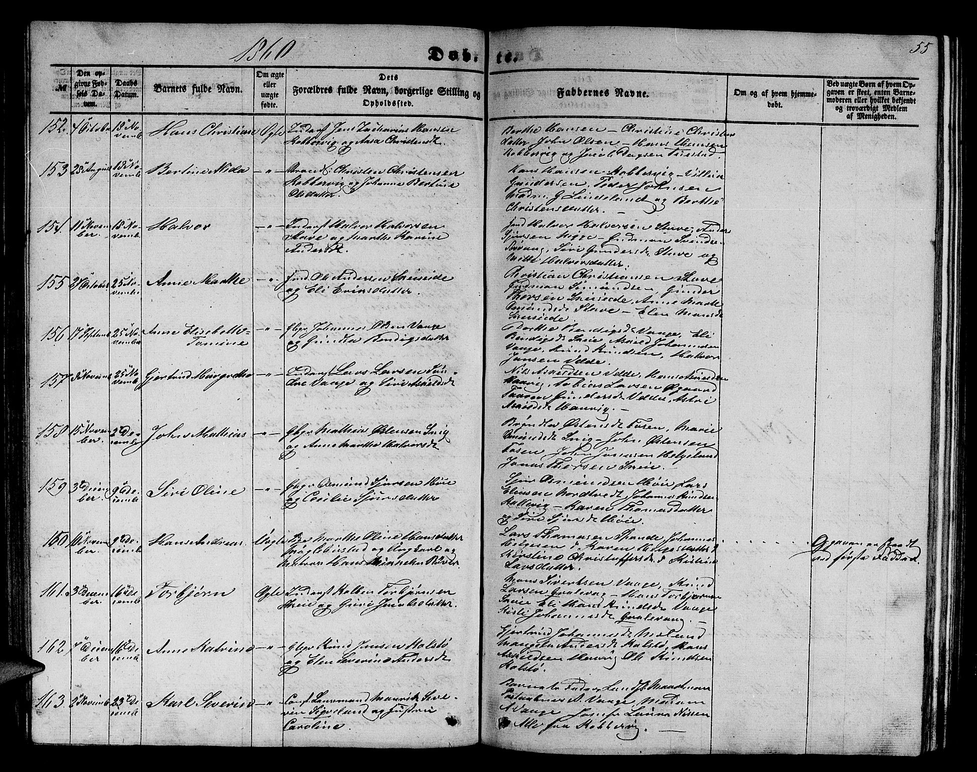 Avaldsnes sokneprestkontor, AV/SAST-A -101851/H/Ha/Hab/L0003: Klokkerbok nr. B 3, 1857-1871, s. 55