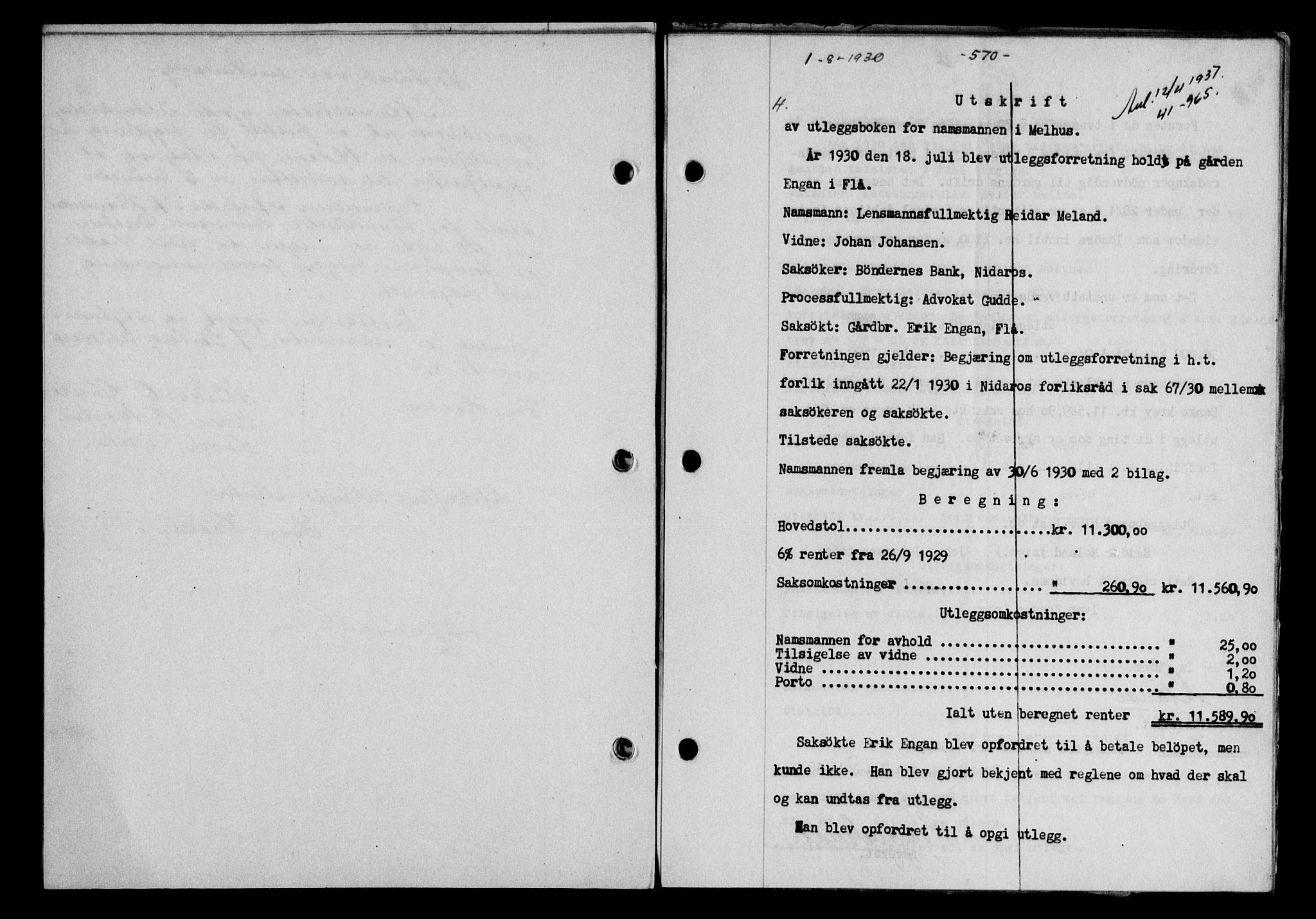 Gauldal sorenskriveri, SAT/A-0014/1/2/2C/L0039: Pantebok nr. 40, 1930-1930, Tingl.dato: 01.08.1930