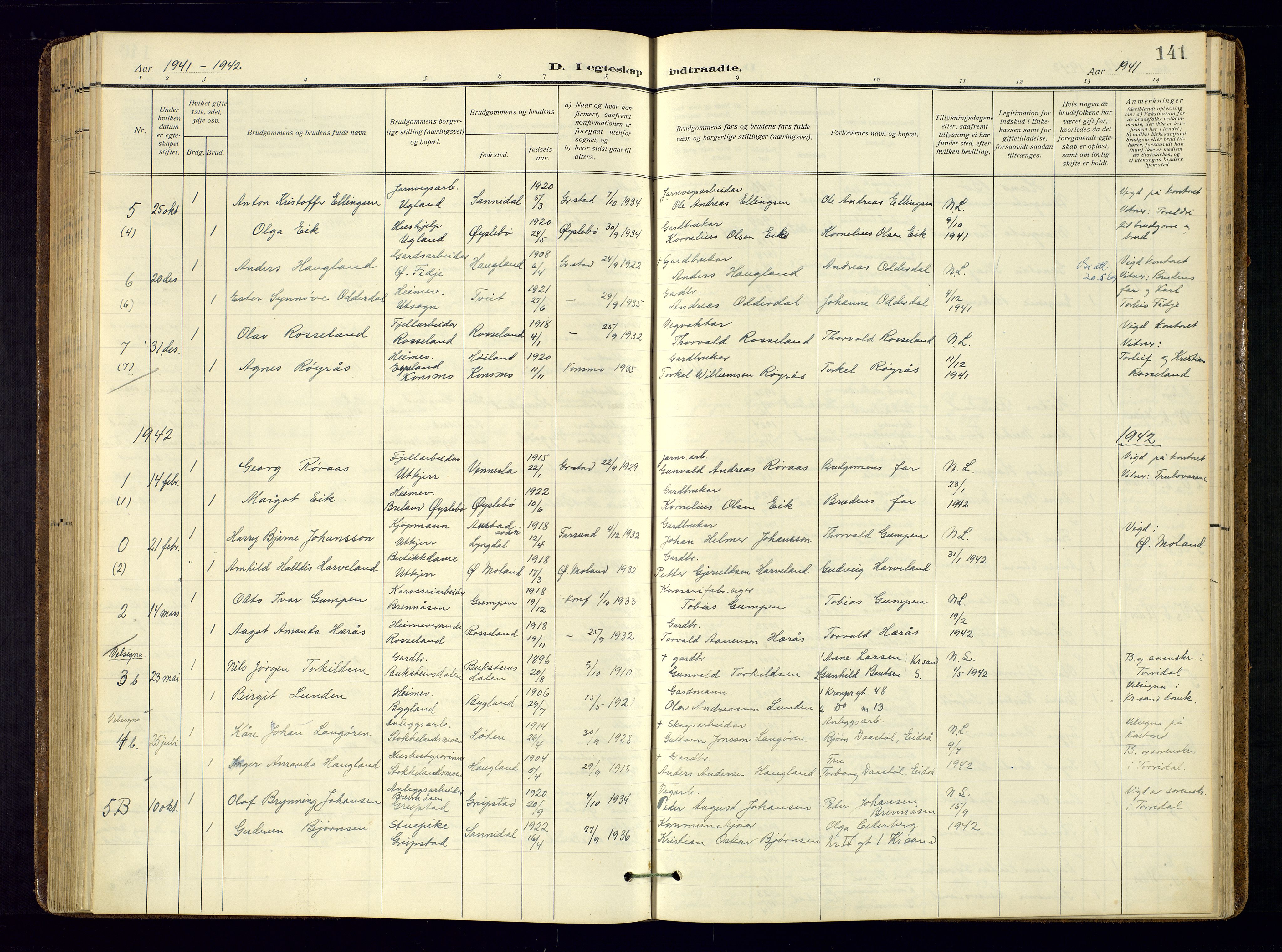Søgne sokneprestkontor, AV/SAK-1111-0037/F/Fa/Faa/L0004: Ministerialbok nr. A 4, 1911-1945, s. 141