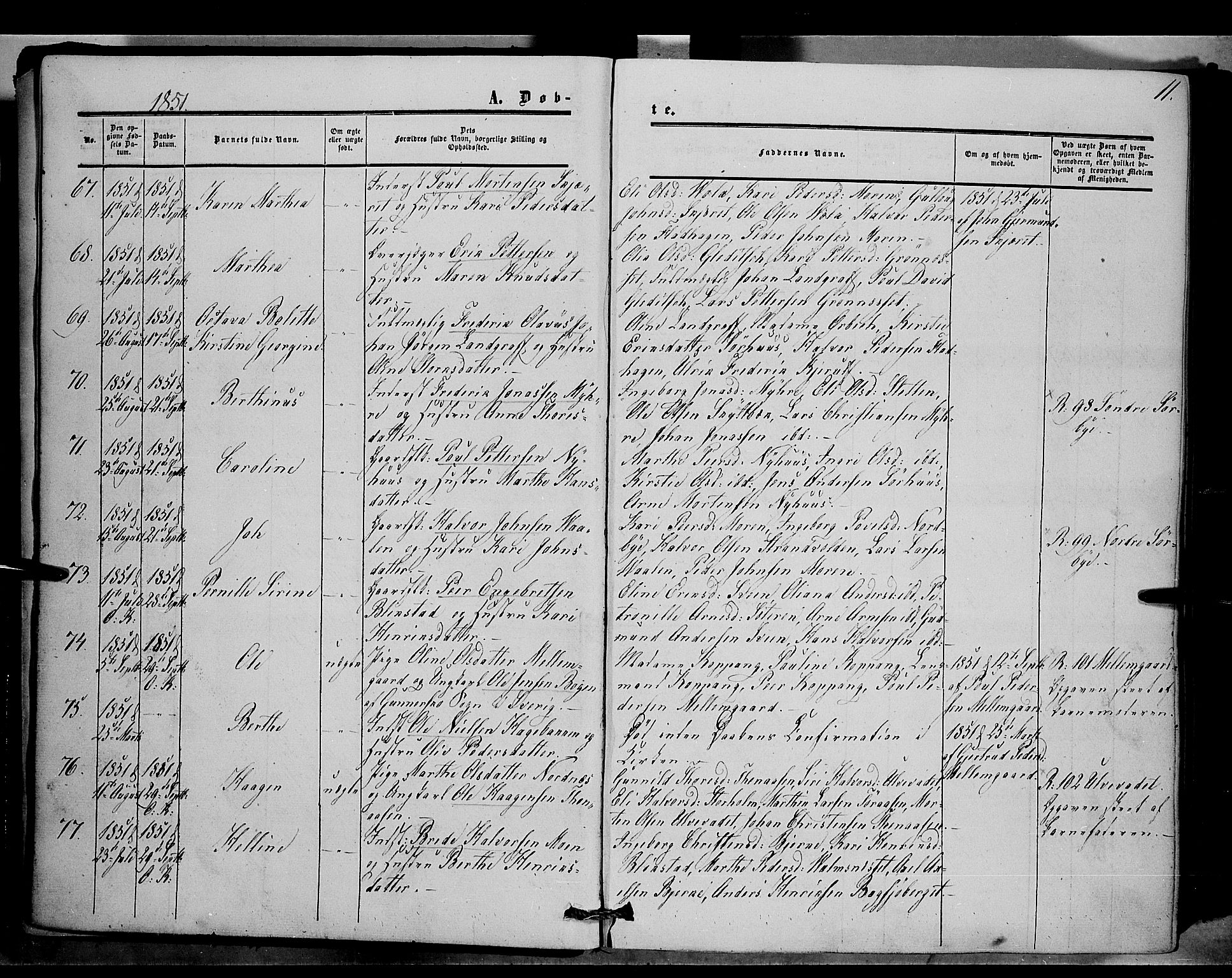 Trysil prestekontor, AV/SAH-PREST-046/H/Ha/Haa/L0005: Ministerialbok nr. 5, 1851-1865, s. 11