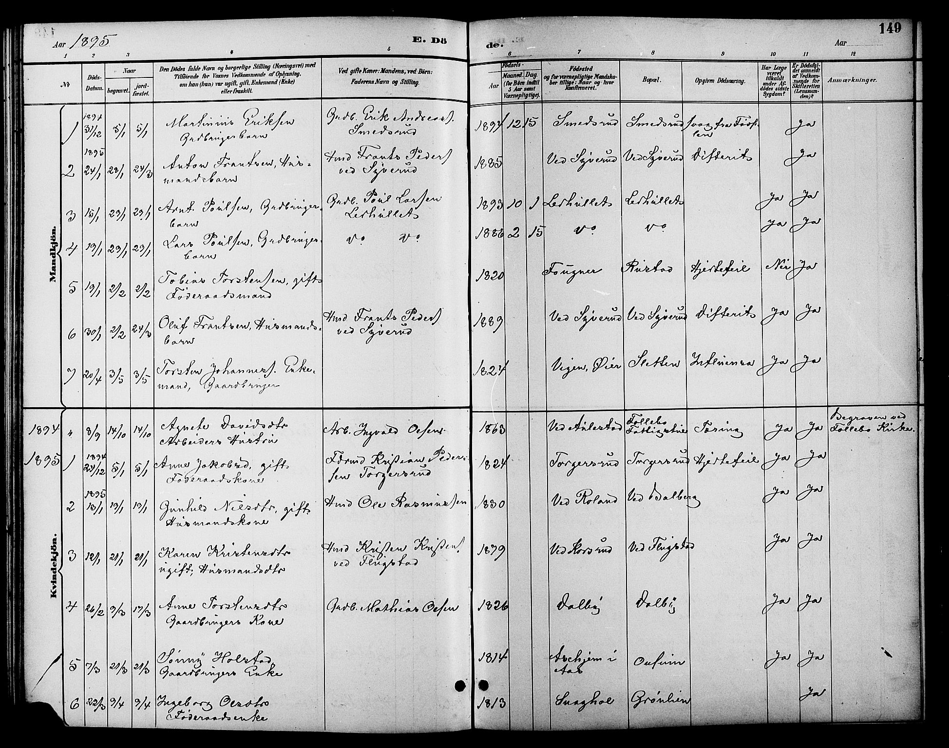 Fåberg prestekontor, SAH/PREST-086/H/Ha/Hab/L0010: Klokkerbok nr. 10, 1892-1900, s. 149