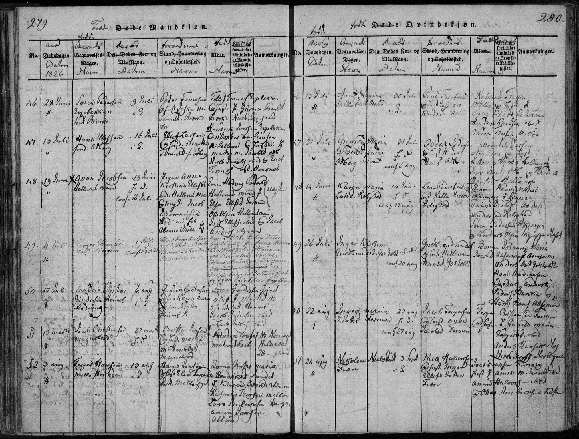 Hedrum kirkebøker, AV/SAKO-A-344/F/Fa/L0004: Ministerialbok nr. I 4, 1817-1835, s. 279-280