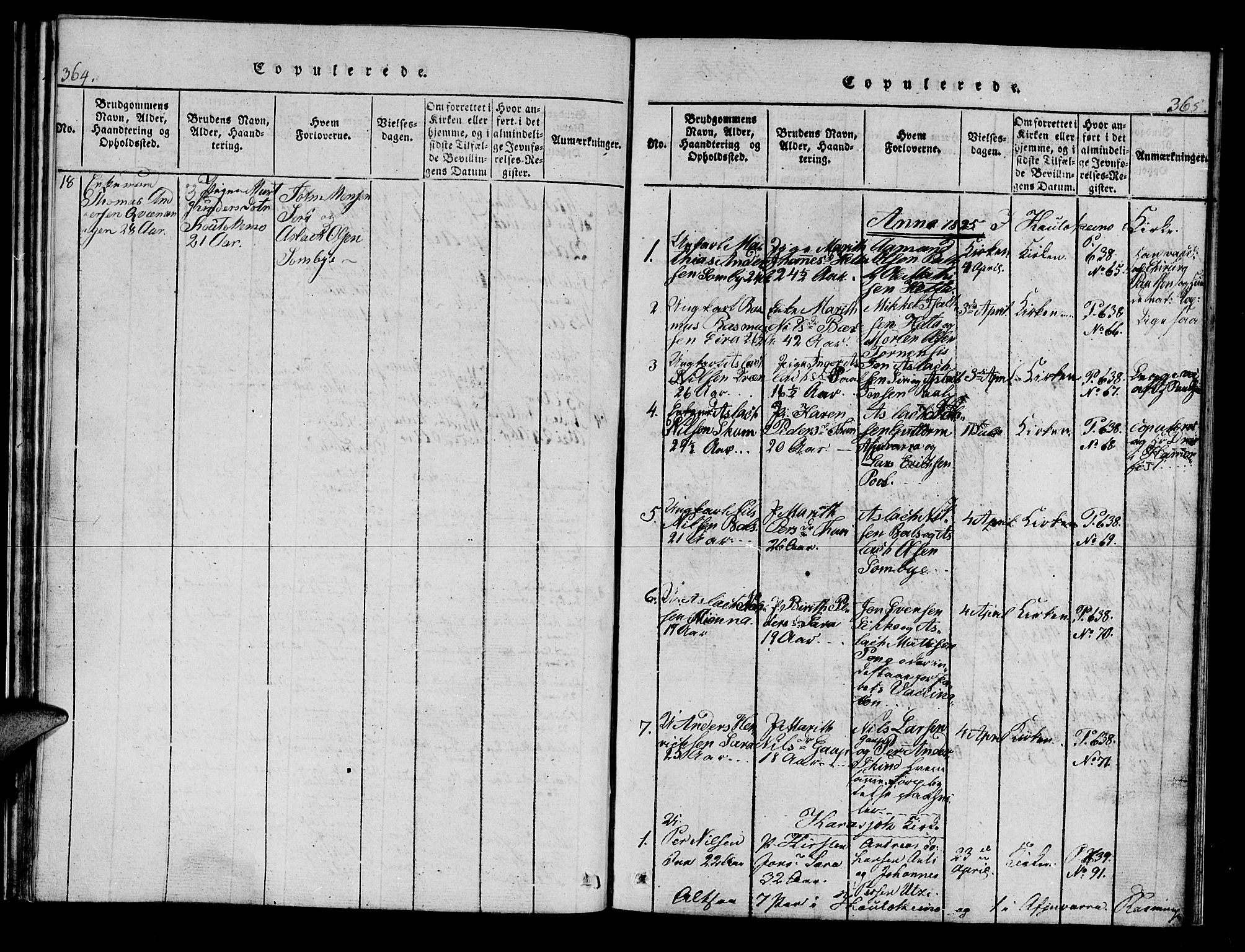 Kistrand/Porsanger sokneprestembete, AV/SATØ-S-1351/H/Hb/L0001.klokk: Klokkerbok nr. 1, 1821-1829, s. 364-365