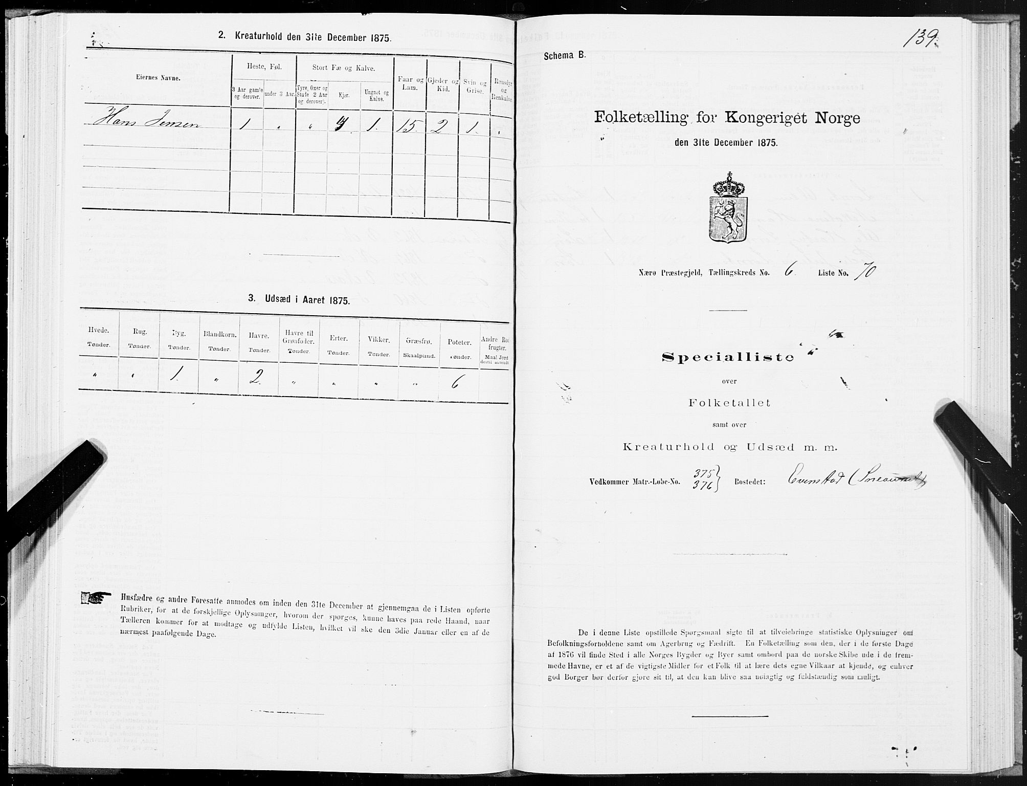 SAT, Folketelling 1875 for 1751P Nærøy prestegjeld, 1875, s. 3139