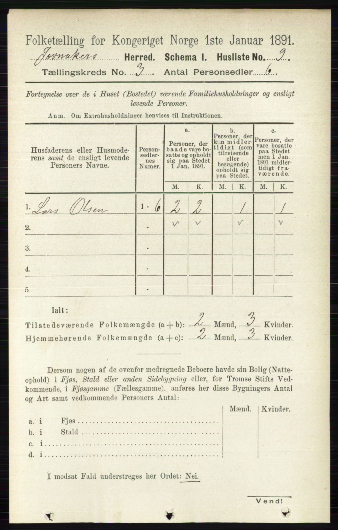 RA, Folketelling 1891 for 0532 Jevnaker herred, 1891, s. 1084