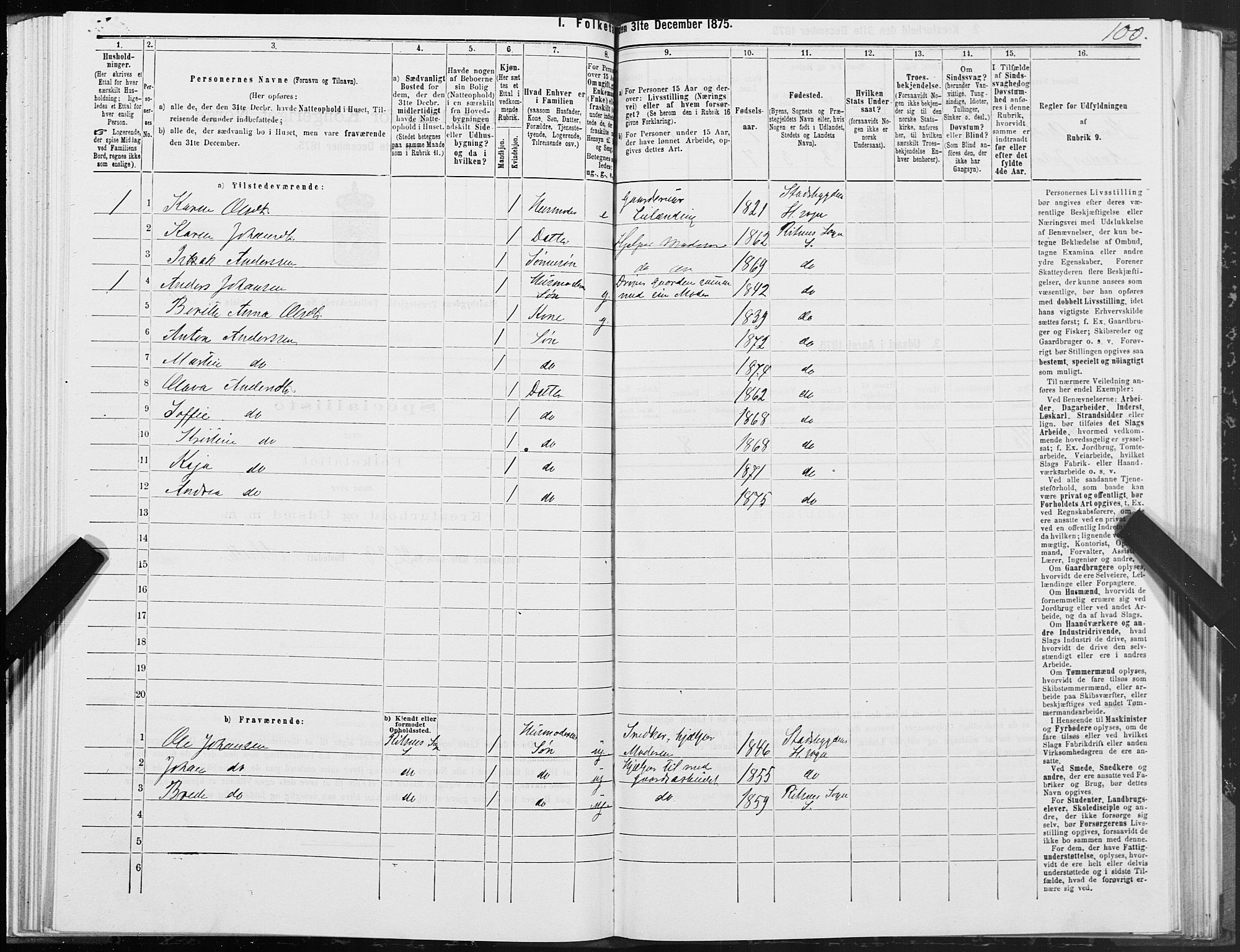 SAT, Folketelling 1875 for 1625P Stadsbygd prestegjeld, 1875, s. 5100