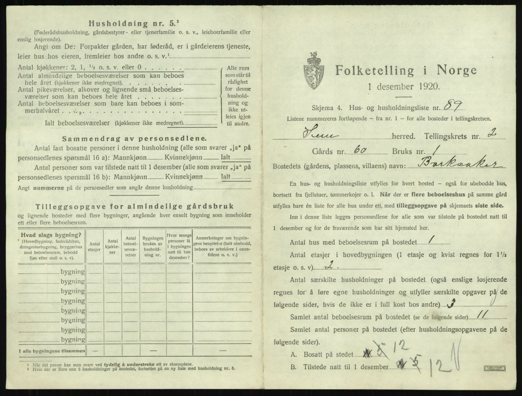 SAKO, Folketelling 1920 for 0721 Sem herred, 1920, s. 611