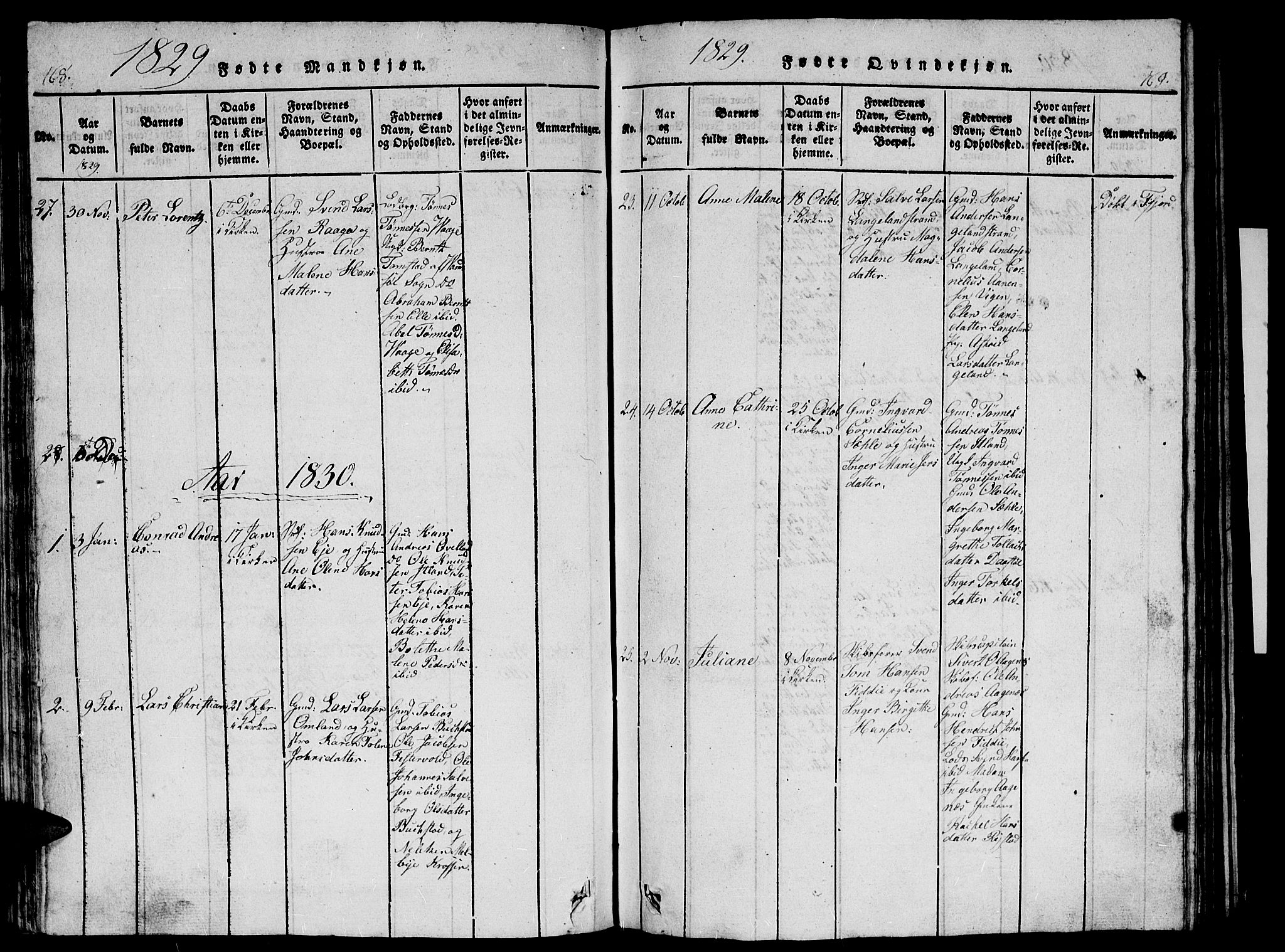 Flekkefjord sokneprestkontor, AV/SAK-1111-0012/F/Fb/Fbb/L0001: Klokkerbok nr. B 1, 1815-1830, s. 168-169