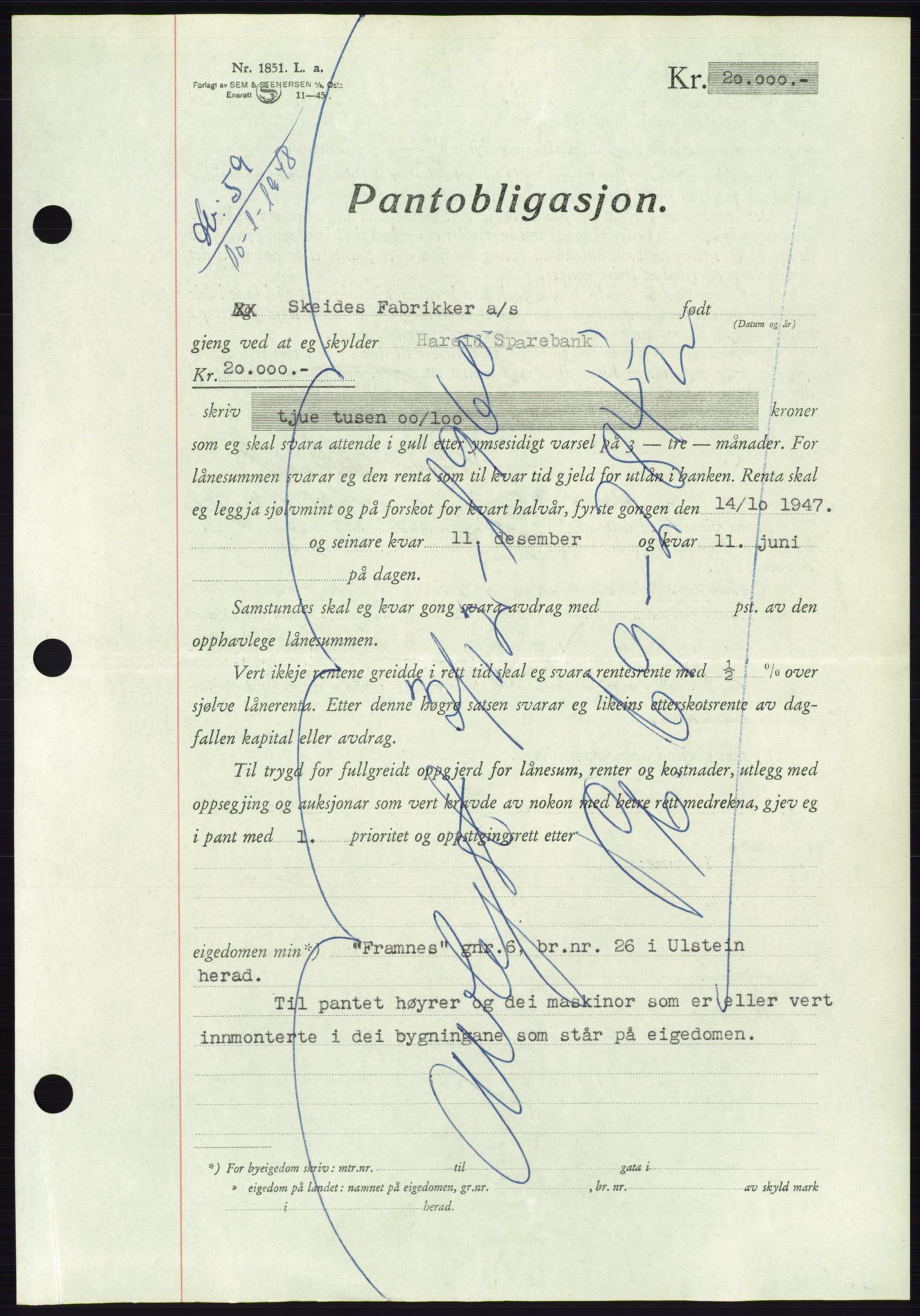 Søre Sunnmøre sorenskriveri, AV/SAT-A-4122/1/2/2C/L0115: Pantebok nr. 3B, 1947-1948, Dagboknr: 59/1948