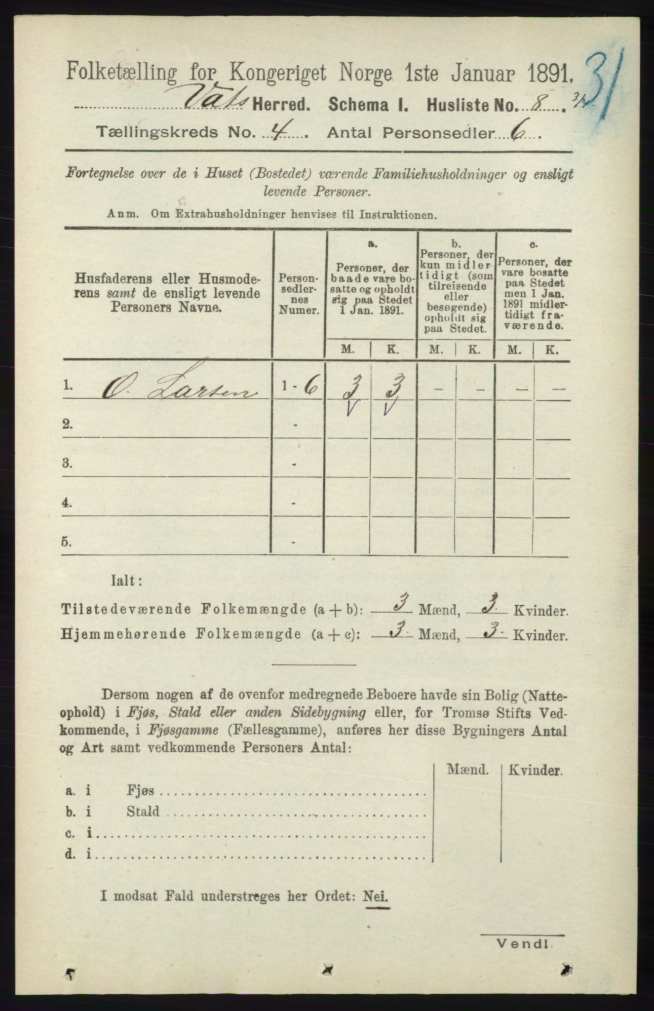 RA, Folketelling 1891 for 1155 Vats herred, 1891, s. 598