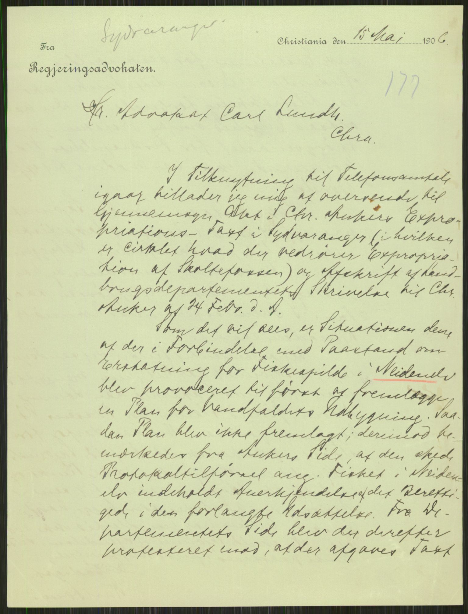 A/S Sydvaranger, AV/RA-PA-0383/E/L0003/0005: Etableringsperioden / Korrespondanse vedr. vannkraftspørsmål, Neidenelven og Pasvikelven, 1906-1907